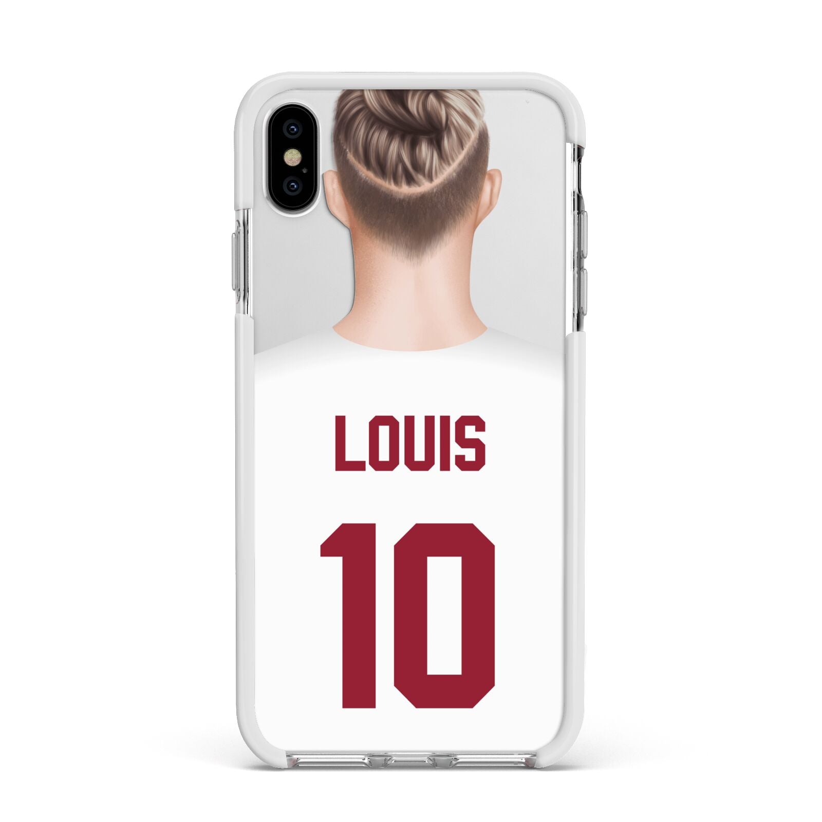 Personalised Football Shirt Apple iPhone Xs Max Impact Case White Edge on Silver Phone