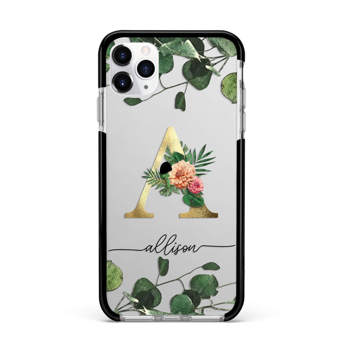 Personalised Forest Monogram Apple iPhone 11 Pro Max in Silver with Black Impact Case