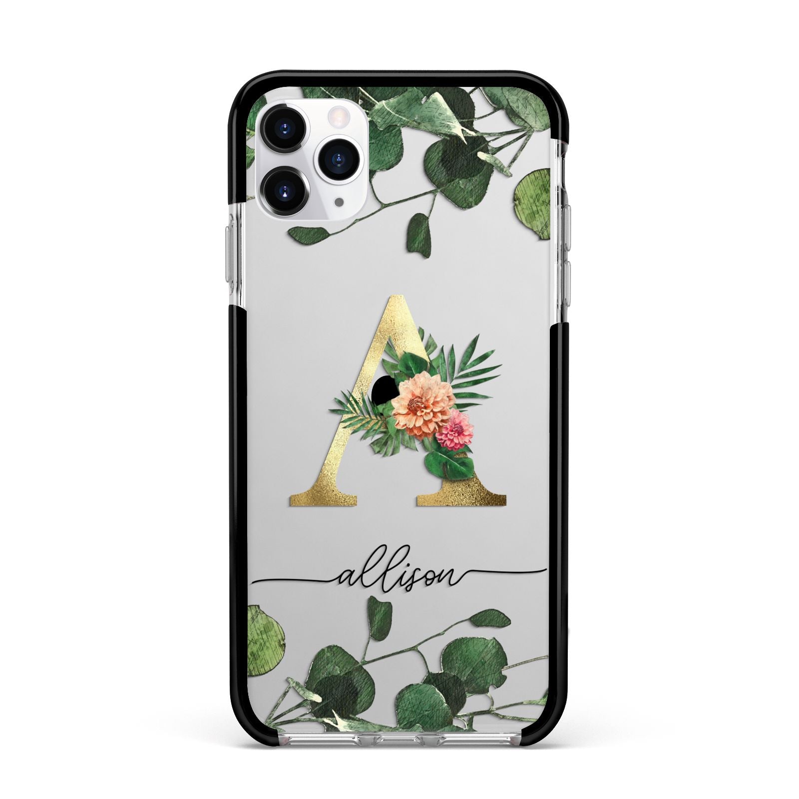 Personalised Forest Monogram Apple iPhone 11 Pro Max in Silver with Black Impact Case