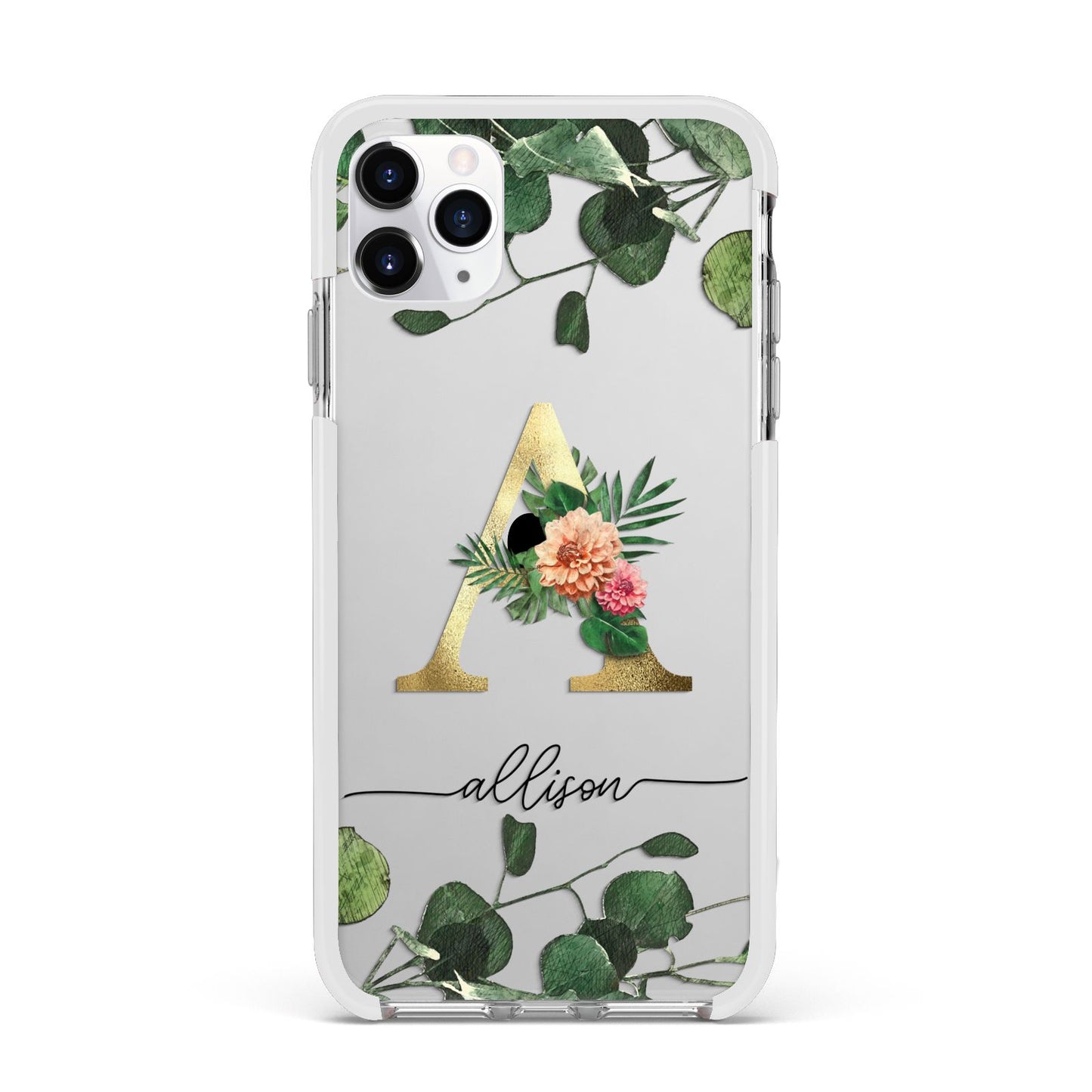 Personalised Forest Monogram Apple iPhone 11 Pro Max in Silver with White Impact Case