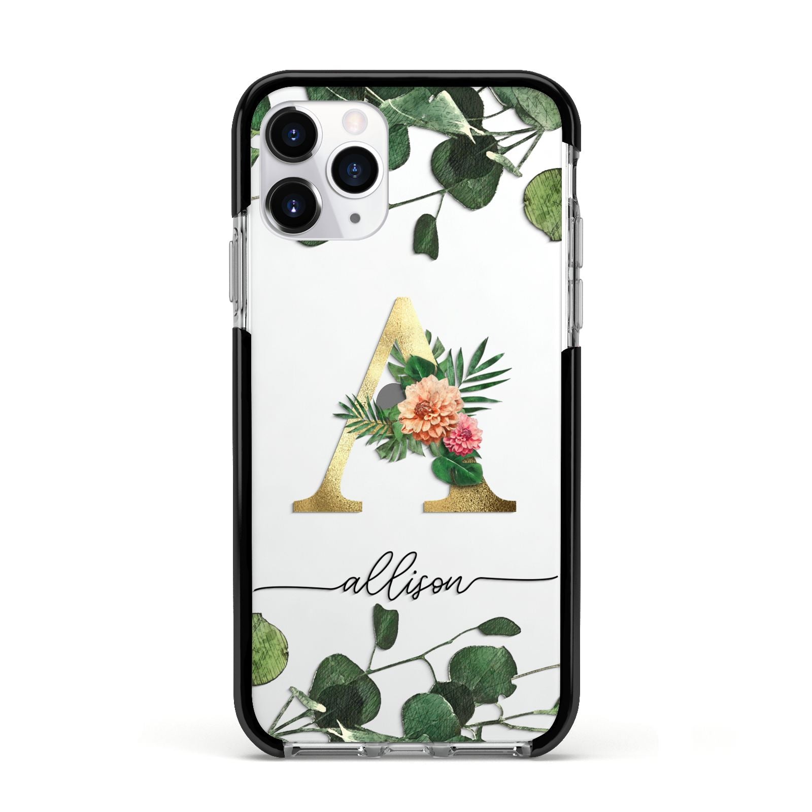 Personalised Forest Monogram Apple iPhone 11 Pro in Silver with Black Impact Case