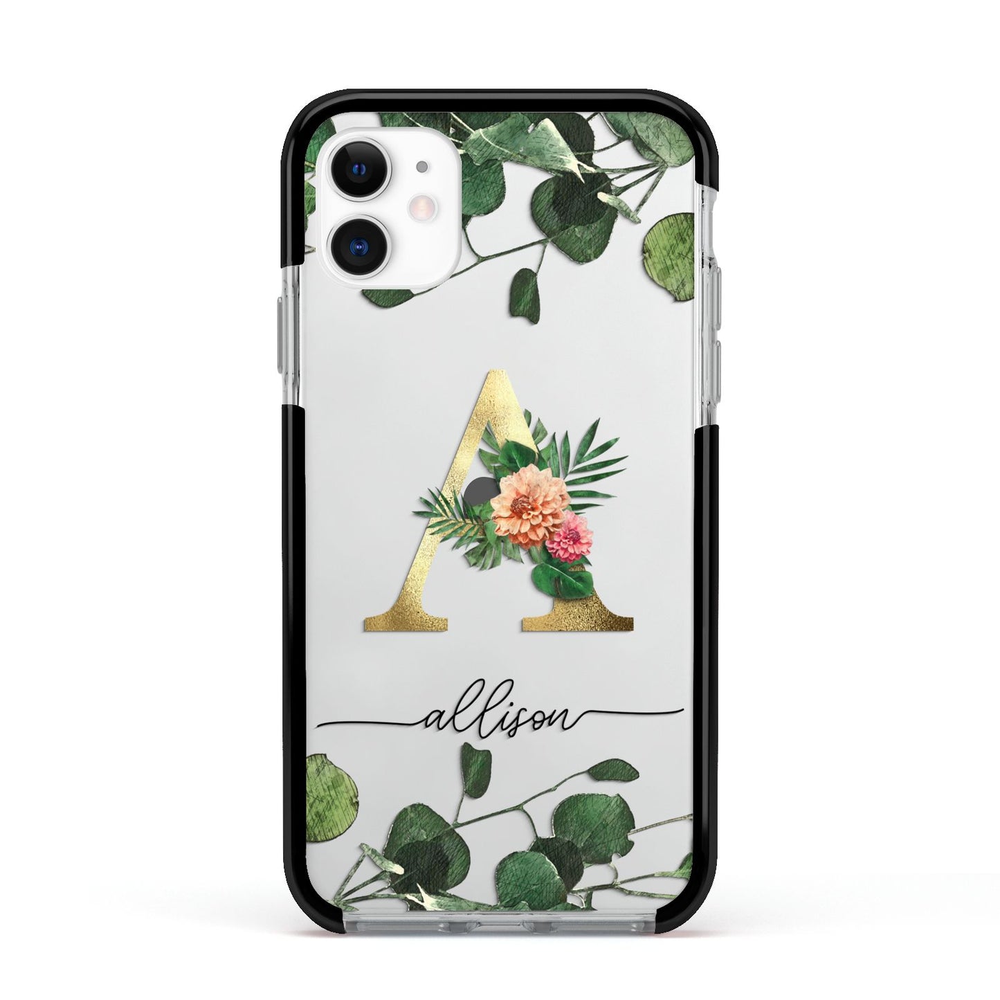 Personalised Forest Monogram Apple iPhone 11 in White with Black Impact Case