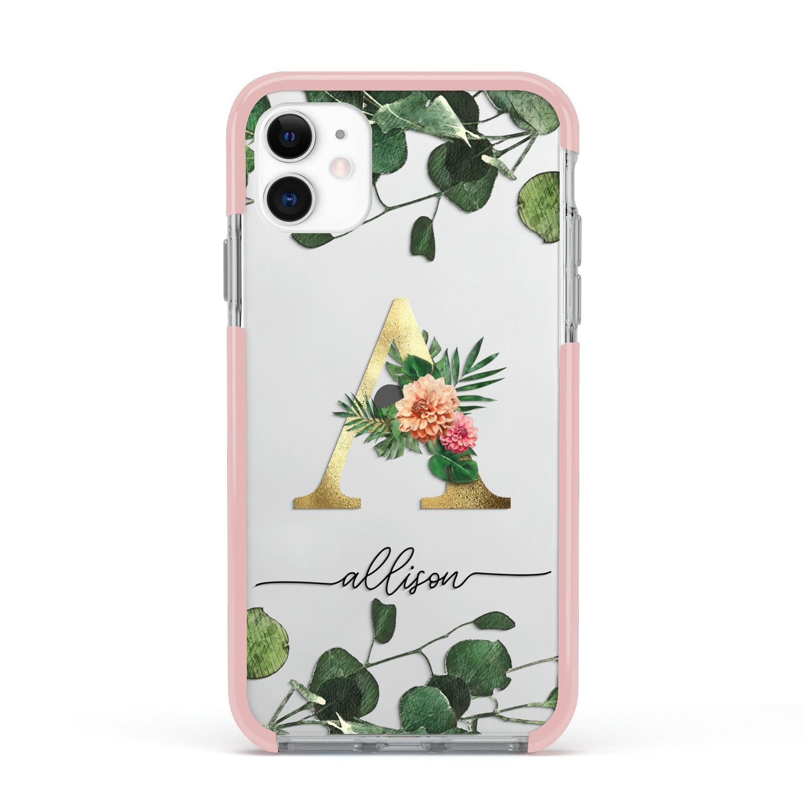 Personalised Forest Monogram Apple iPhone 11 in White with Pink Impact Case