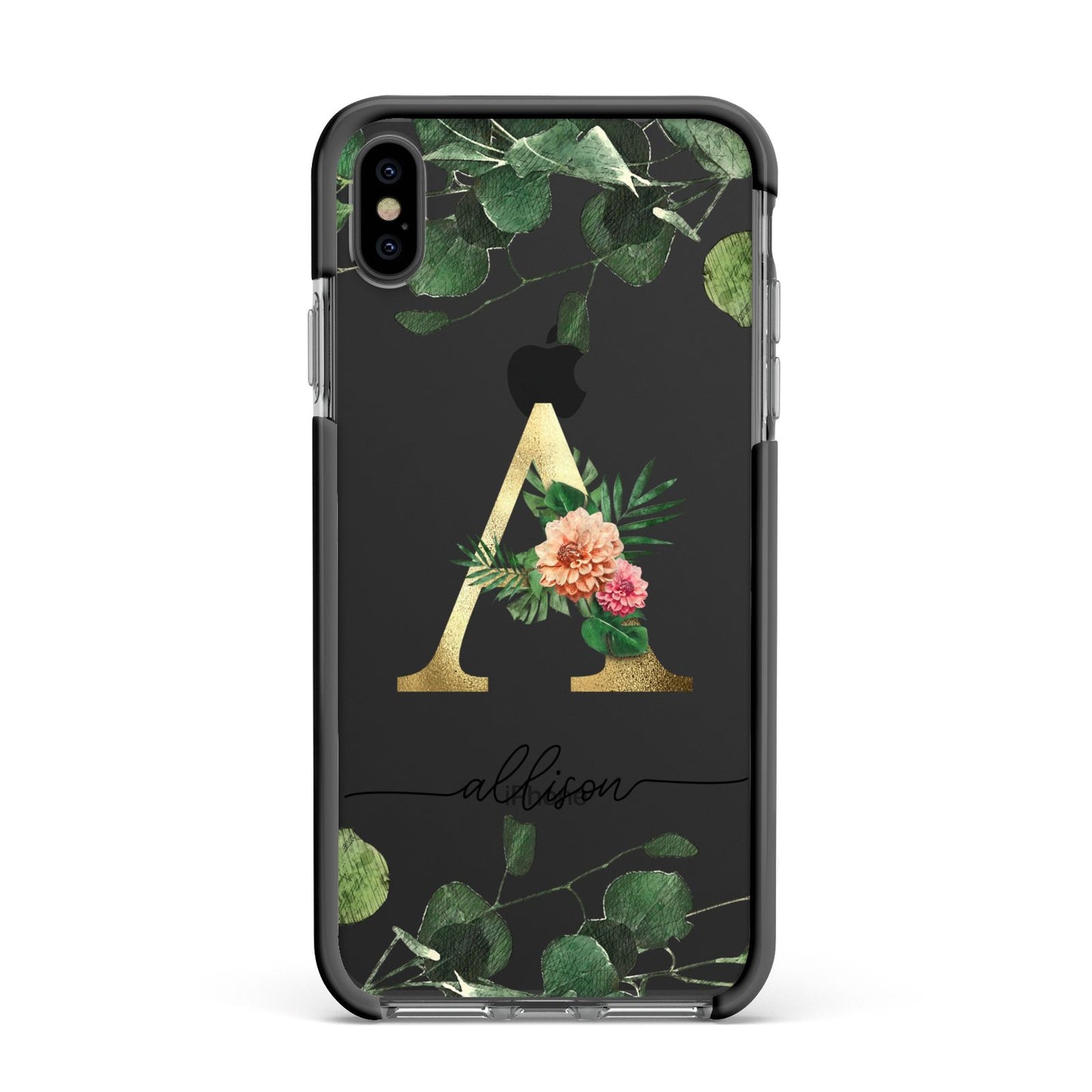 Personalised Forest Monogram Apple iPhone Xs Max Impact Case Black Edge on Black Phone