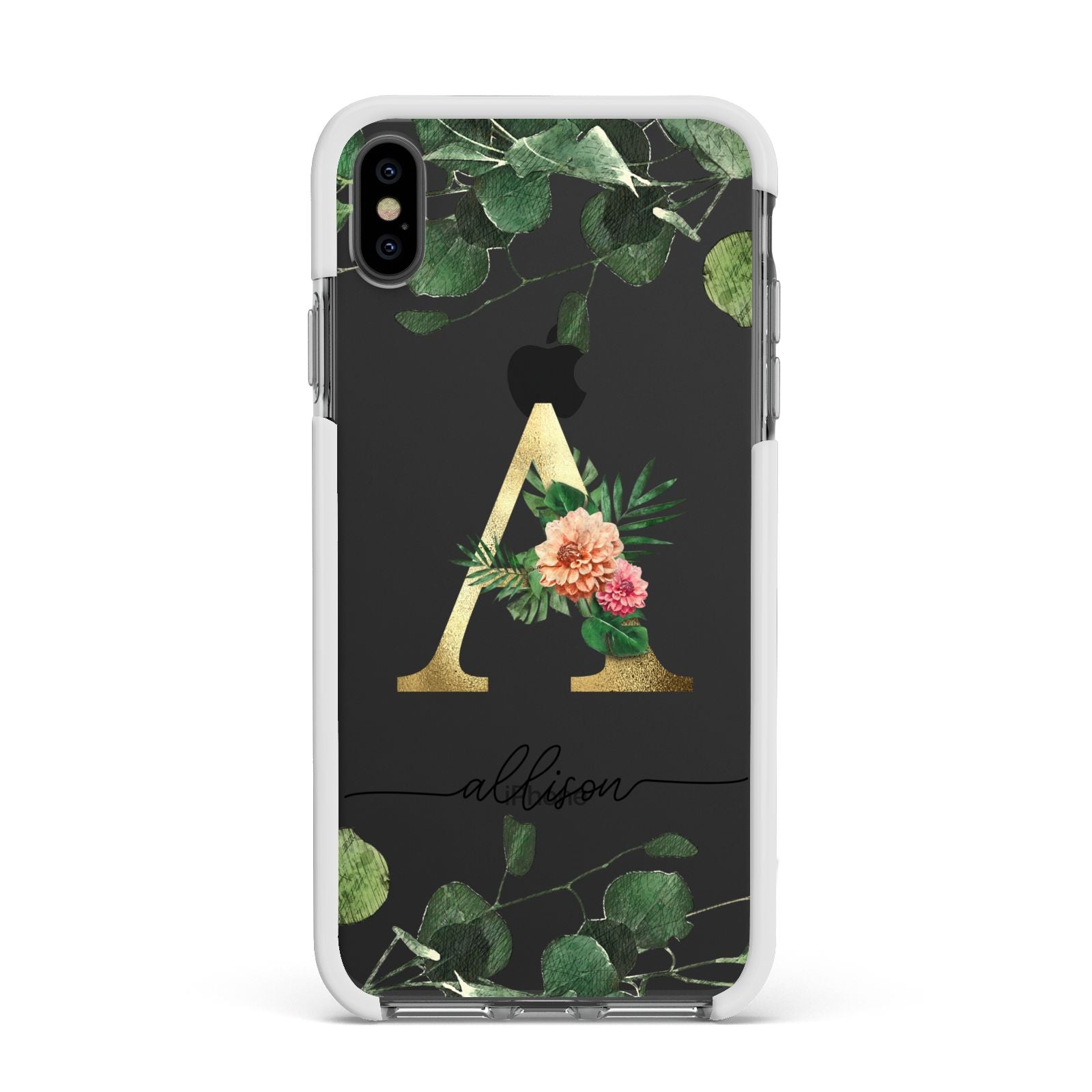 Personalised Forest Monogram Apple iPhone Xs Max Impact Case White Edge on Black Phone