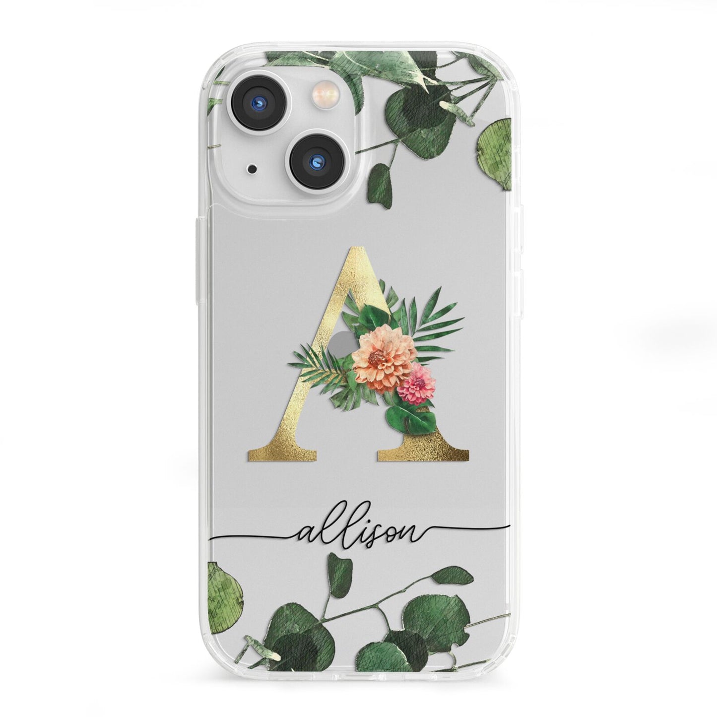 Personalised Forest Monogram iPhone 13 Mini Clear Bumper Case