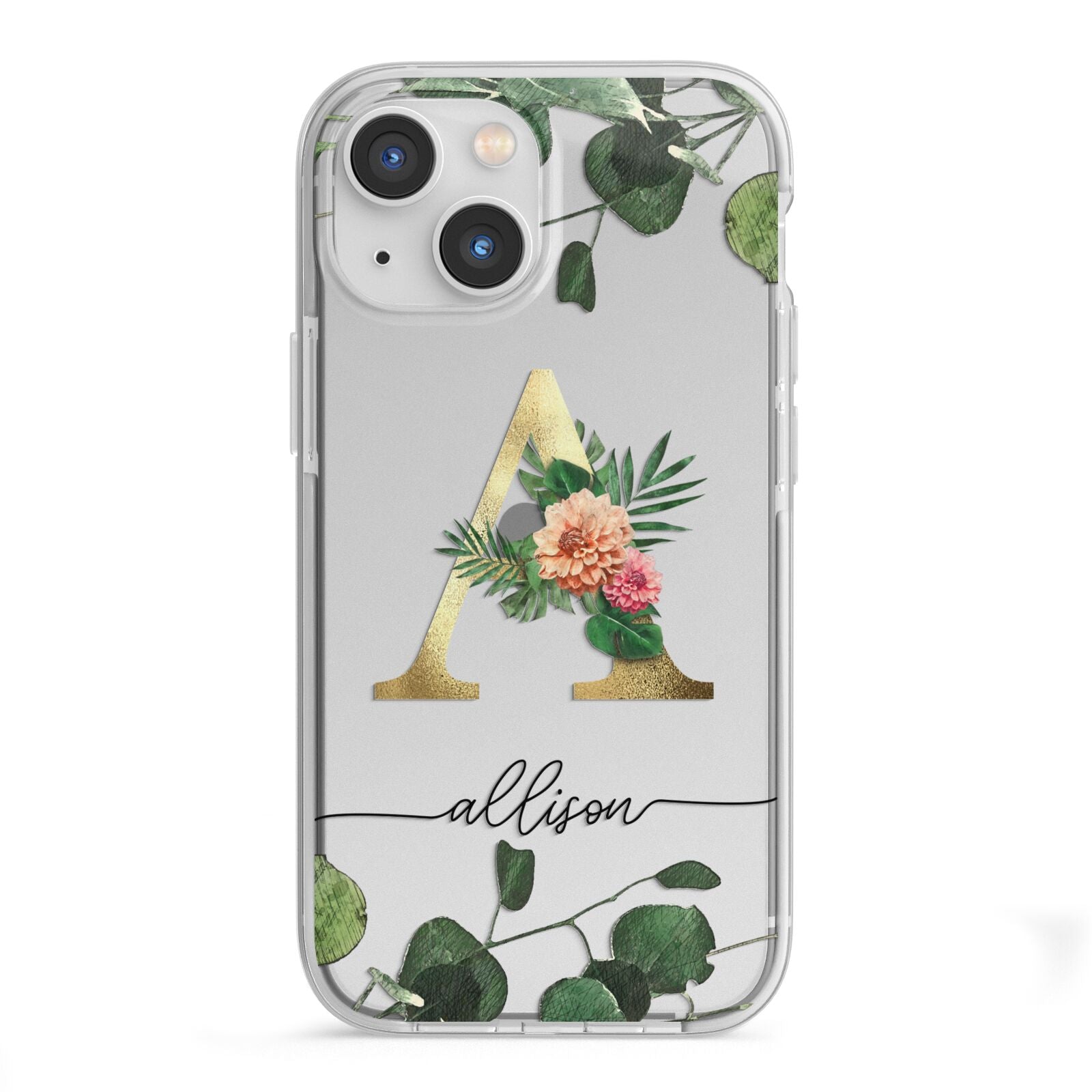 Personalised Forest Monogram iPhone 13 Mini TPU Impact Case with White Edges