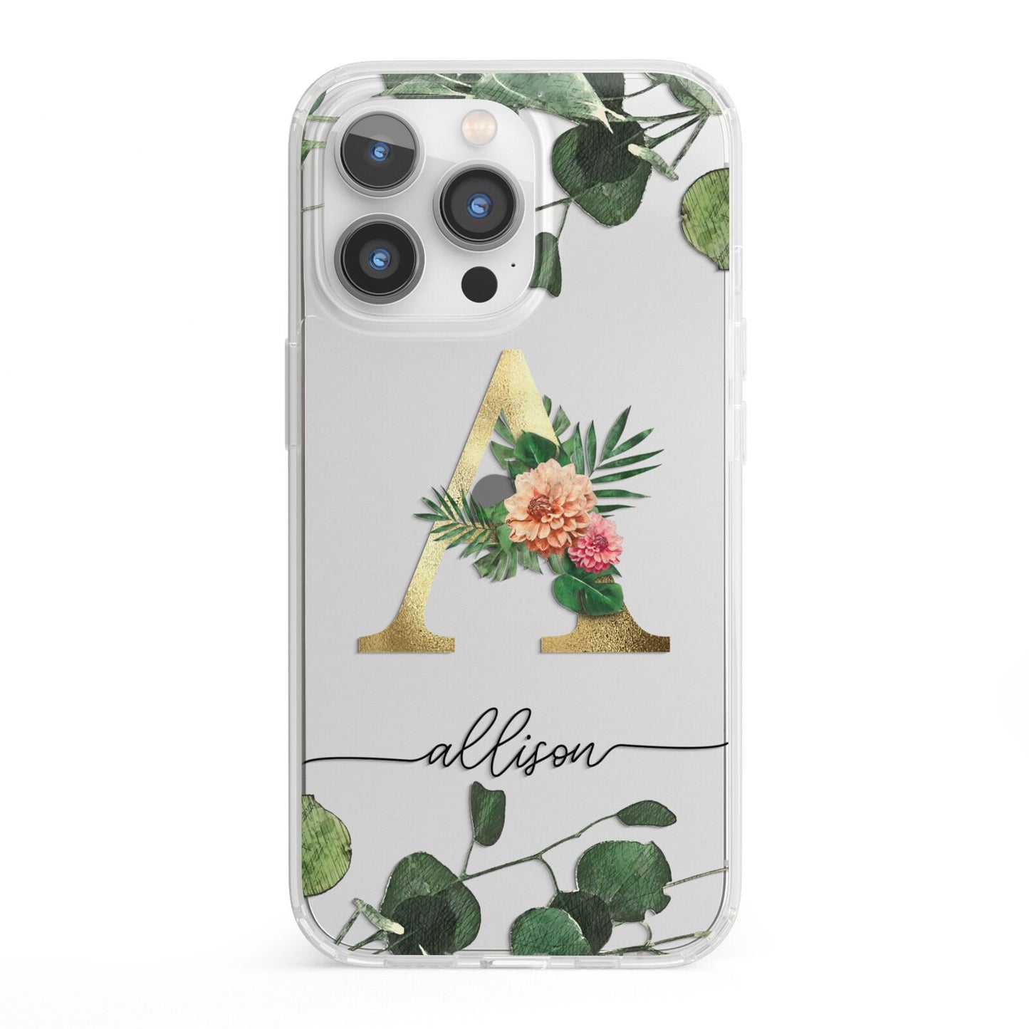 Personalised Forest Monogram iPhone 13 Pro Clear Bumper Case