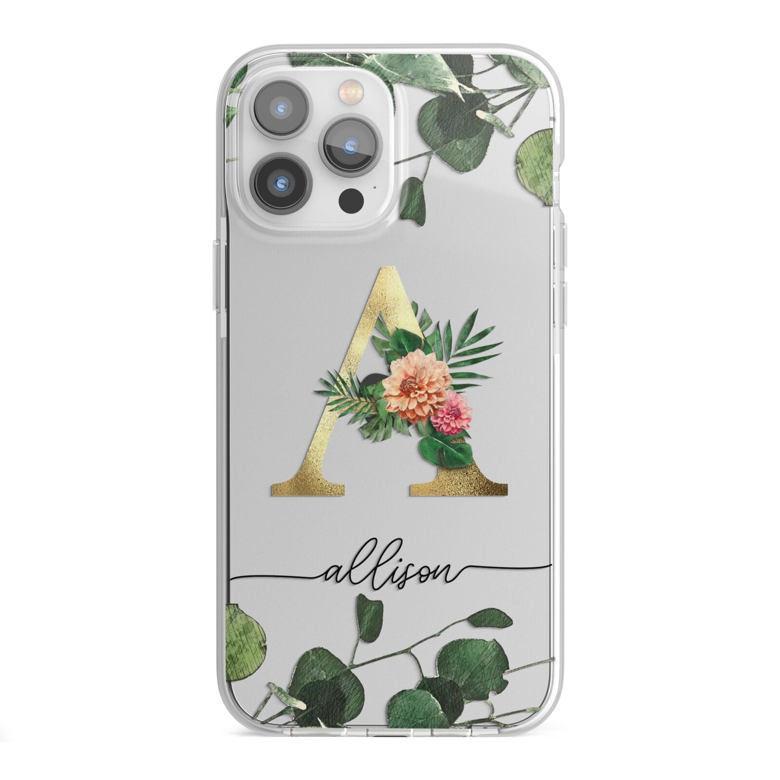 Personalised Forest Monogram iPhone 13 Pro Max TPU Impact Case with White Edges