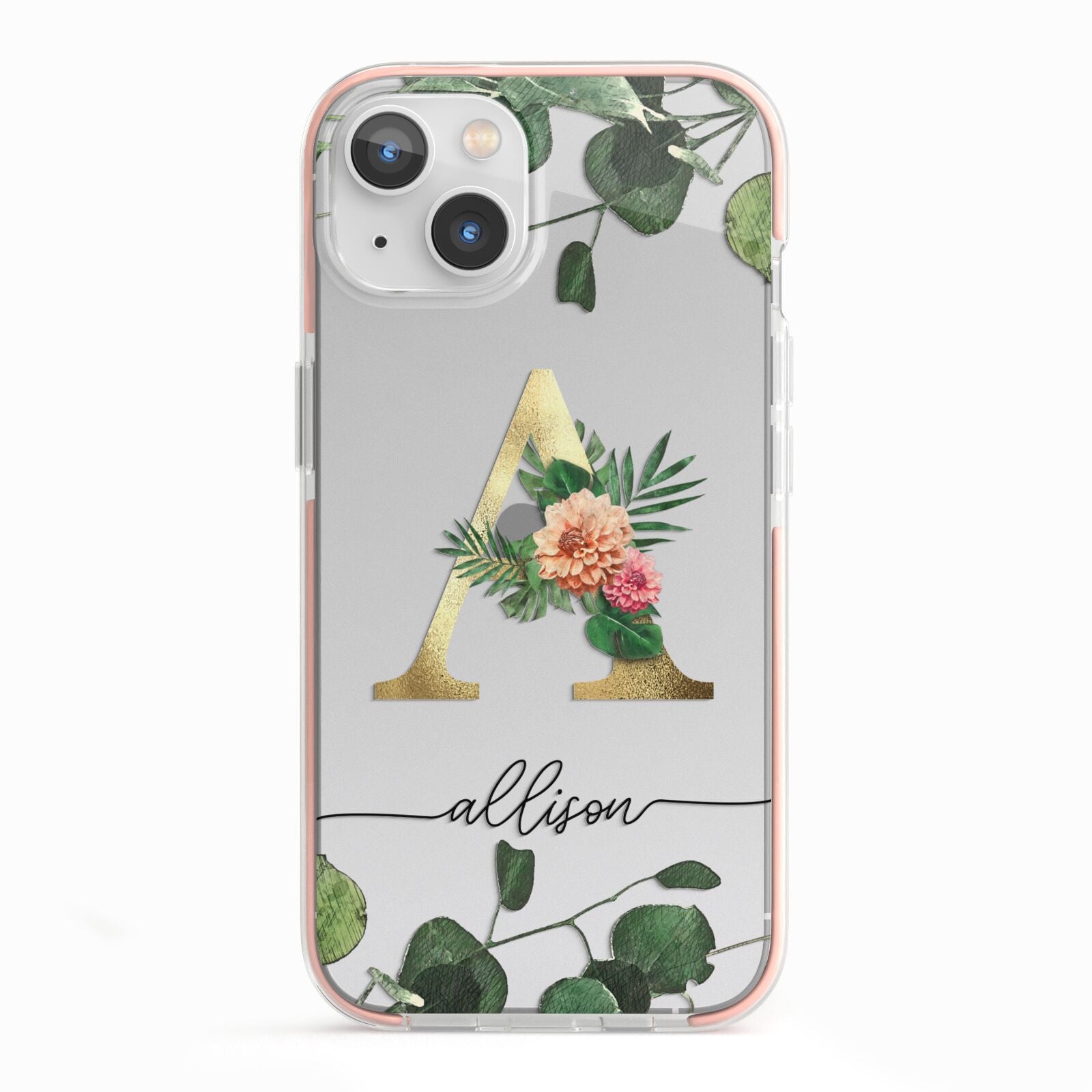 Personalised Forest Monogram iPhone 13 TPU Impact Case with Pink Edges