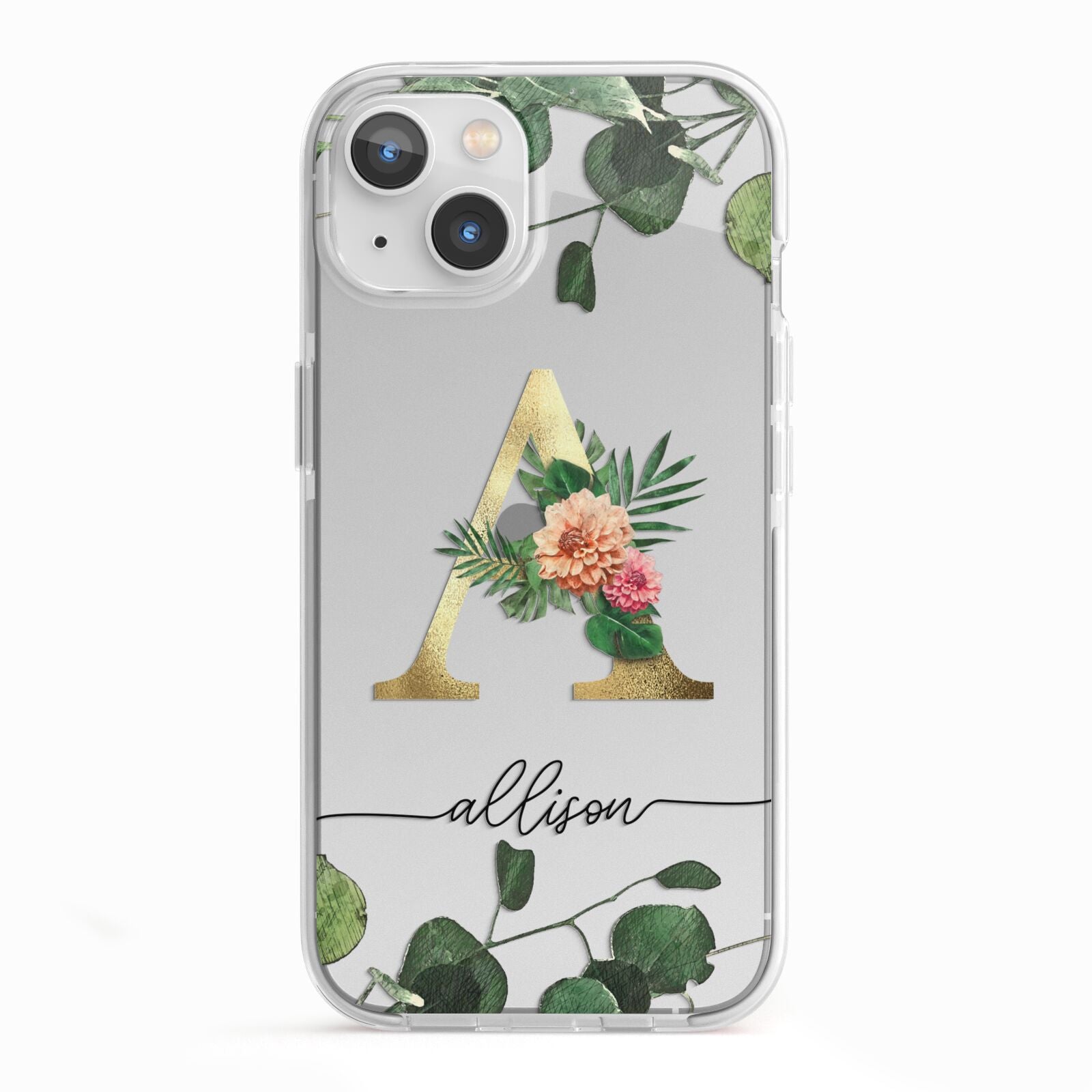 Personalised Forest Monogram iPhone 13 TPU Impact Case with White Edges