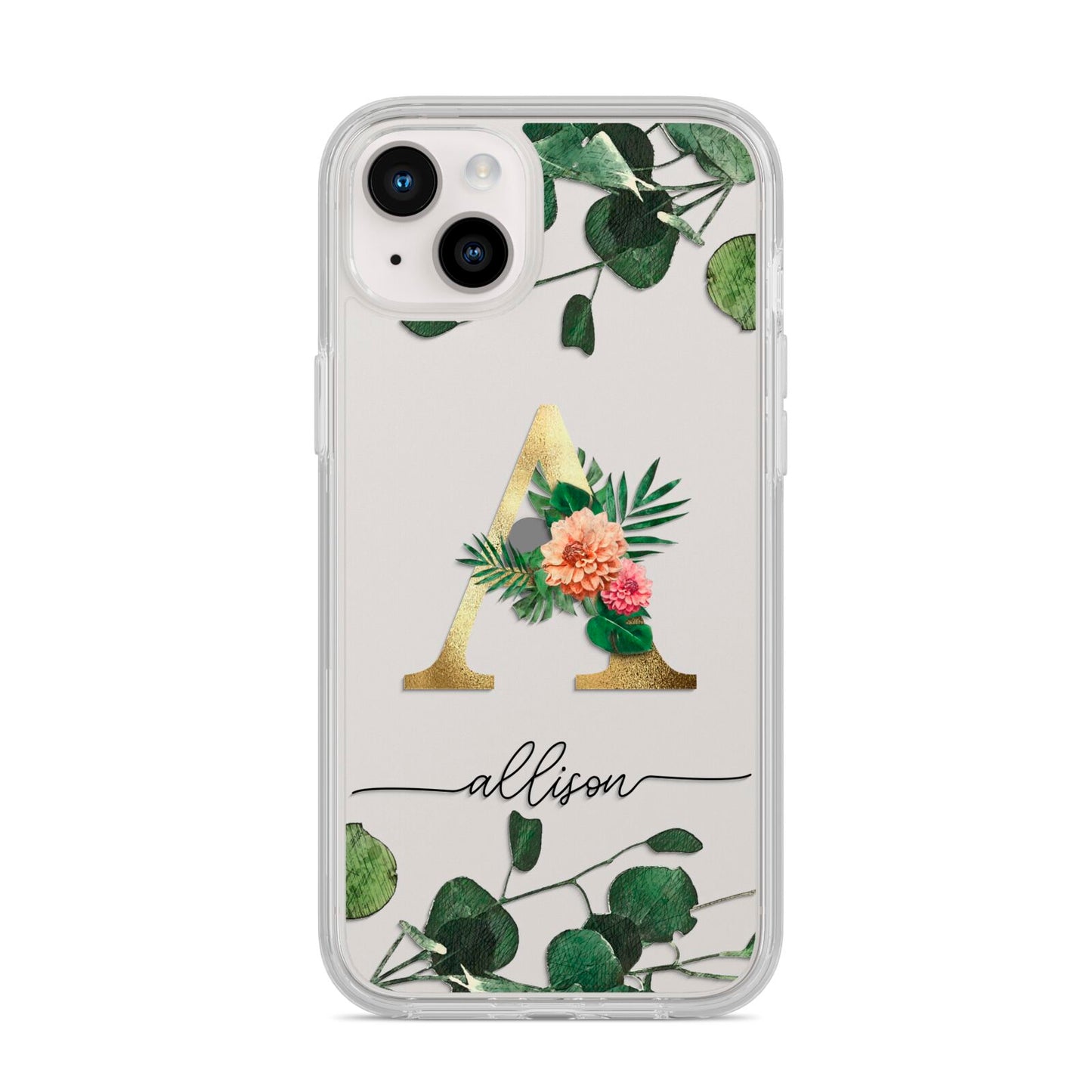 Personalised Forest Monogram iPhone 14 Plus Clear Tough Case Starlight