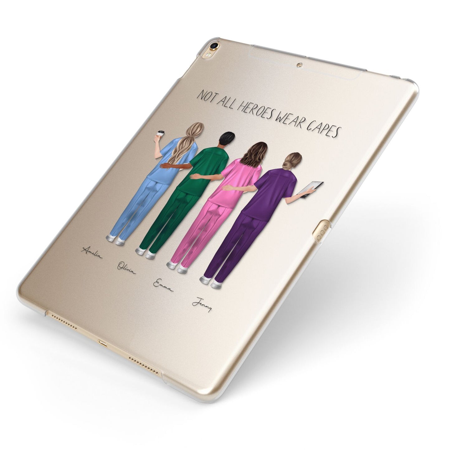 Personalised Four Nurses Apple iPad Case on Gold iPad Side View