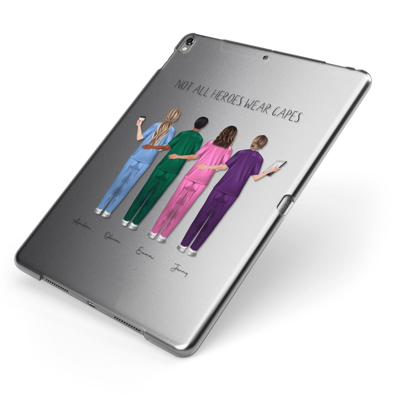 Personalised Four Nurses Apple iPad Case on Grey iPad Side View