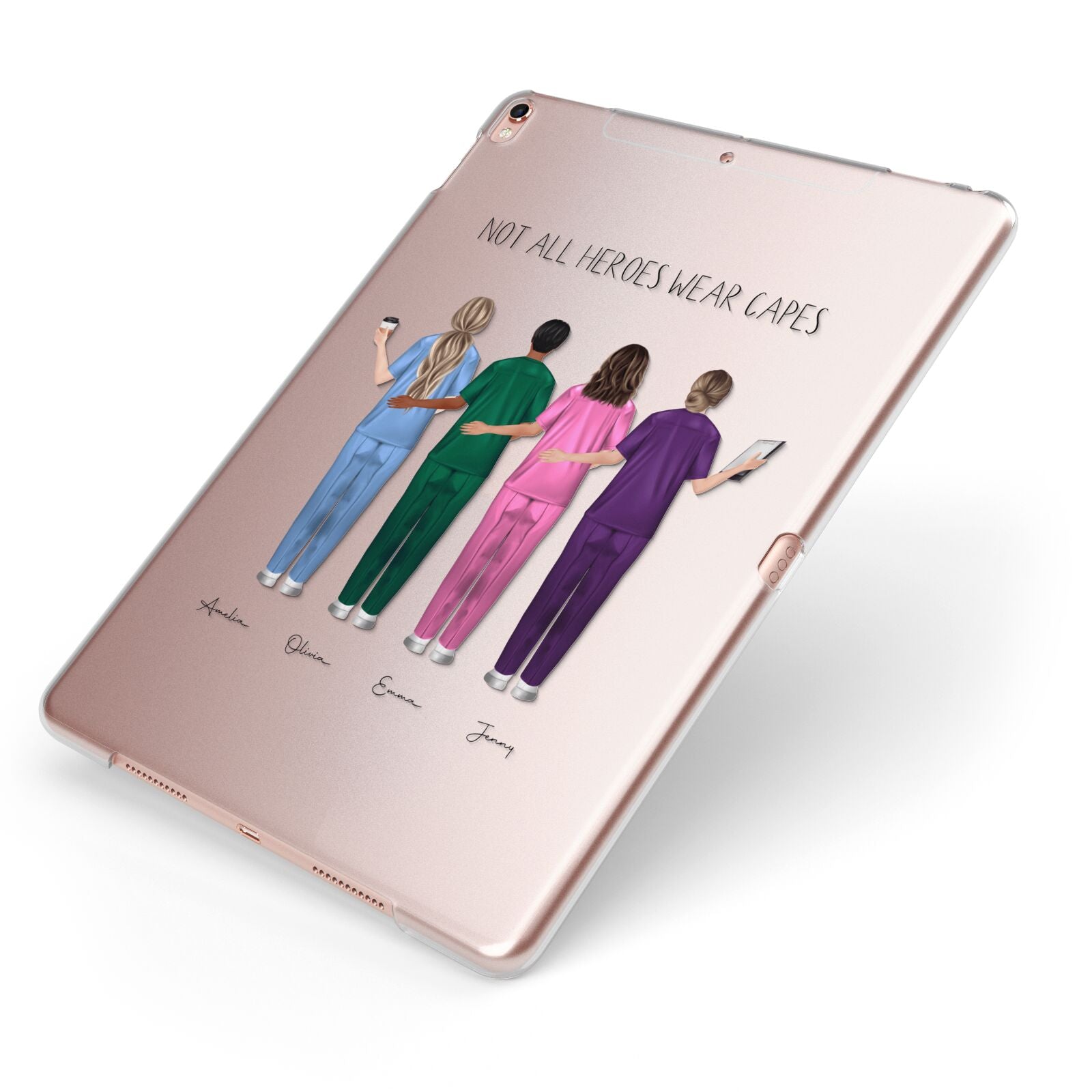 Personalised Four Nurses Apple iPad Case on Rose Gold iPad Side View