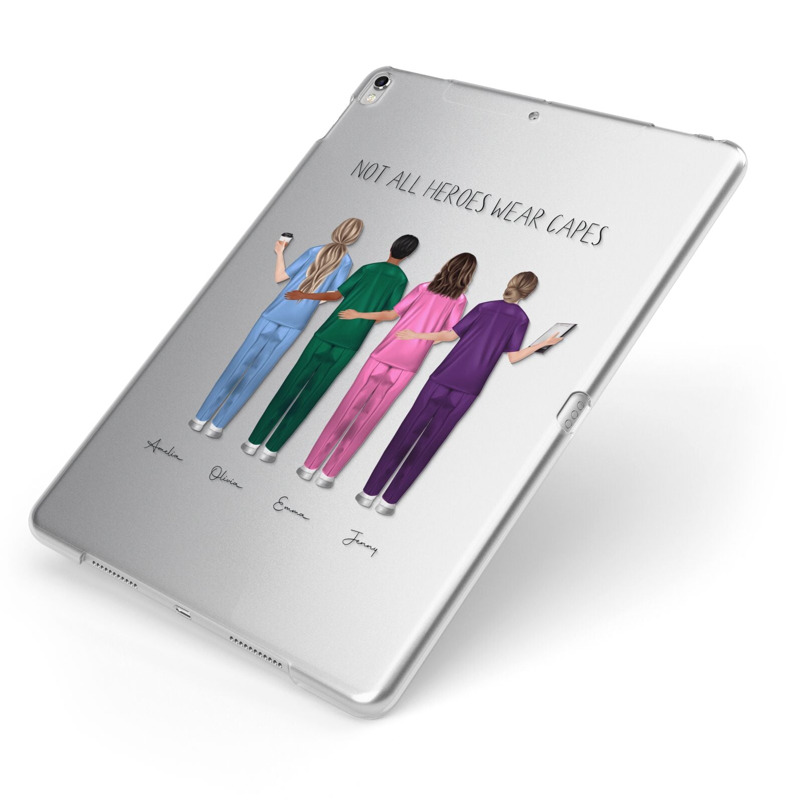 Personalised Four Nurses Apple iPad Case on Silver iPad Side View