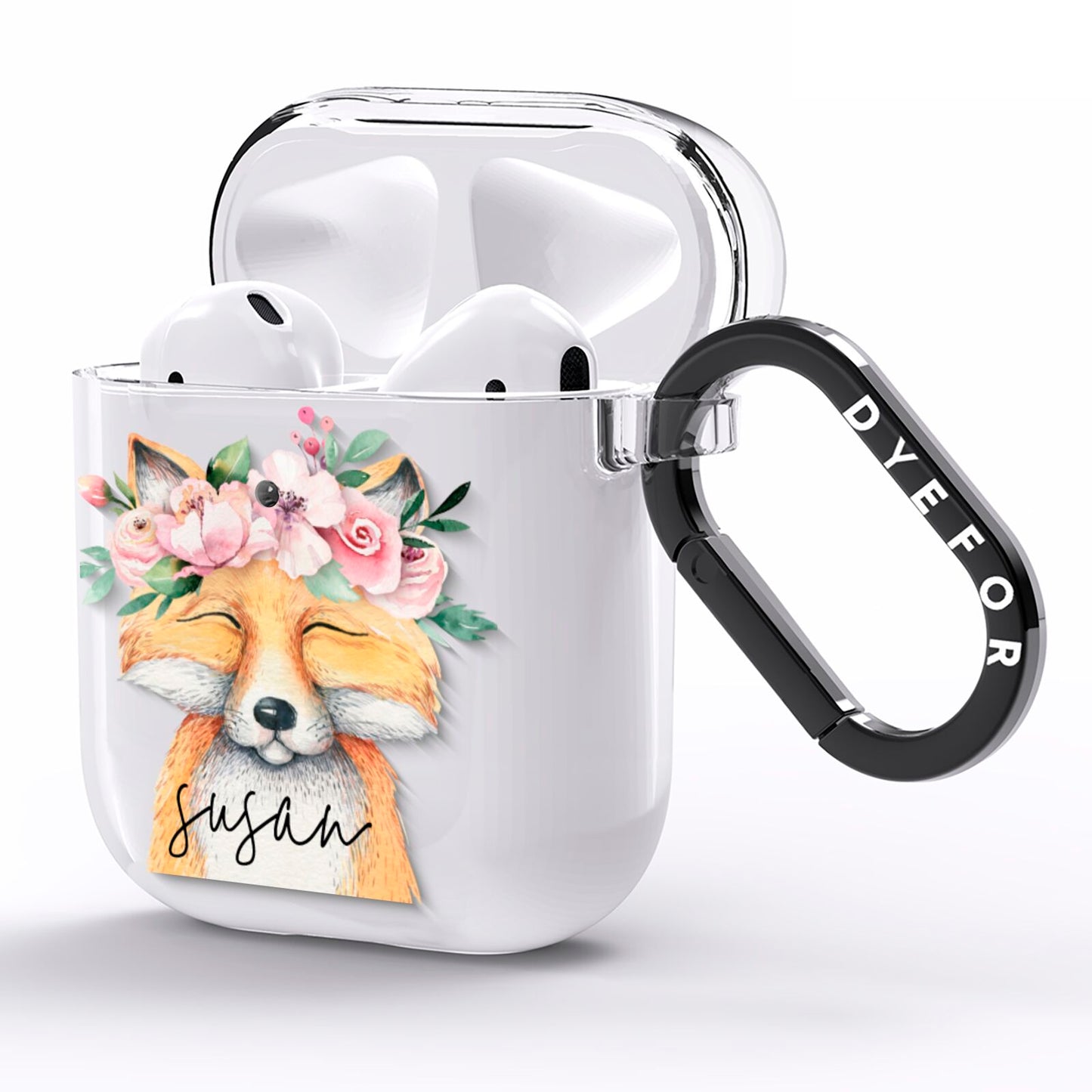 Personalised Fox AirPods Clear Case Side Image