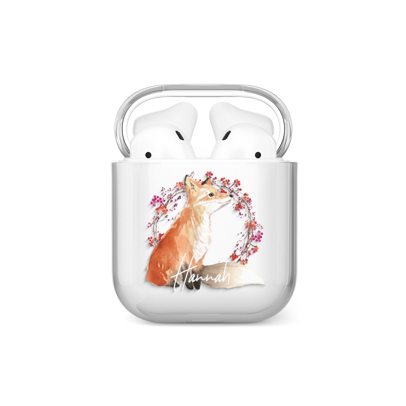 Personalised Fox Christmas Wreath AirPods Case