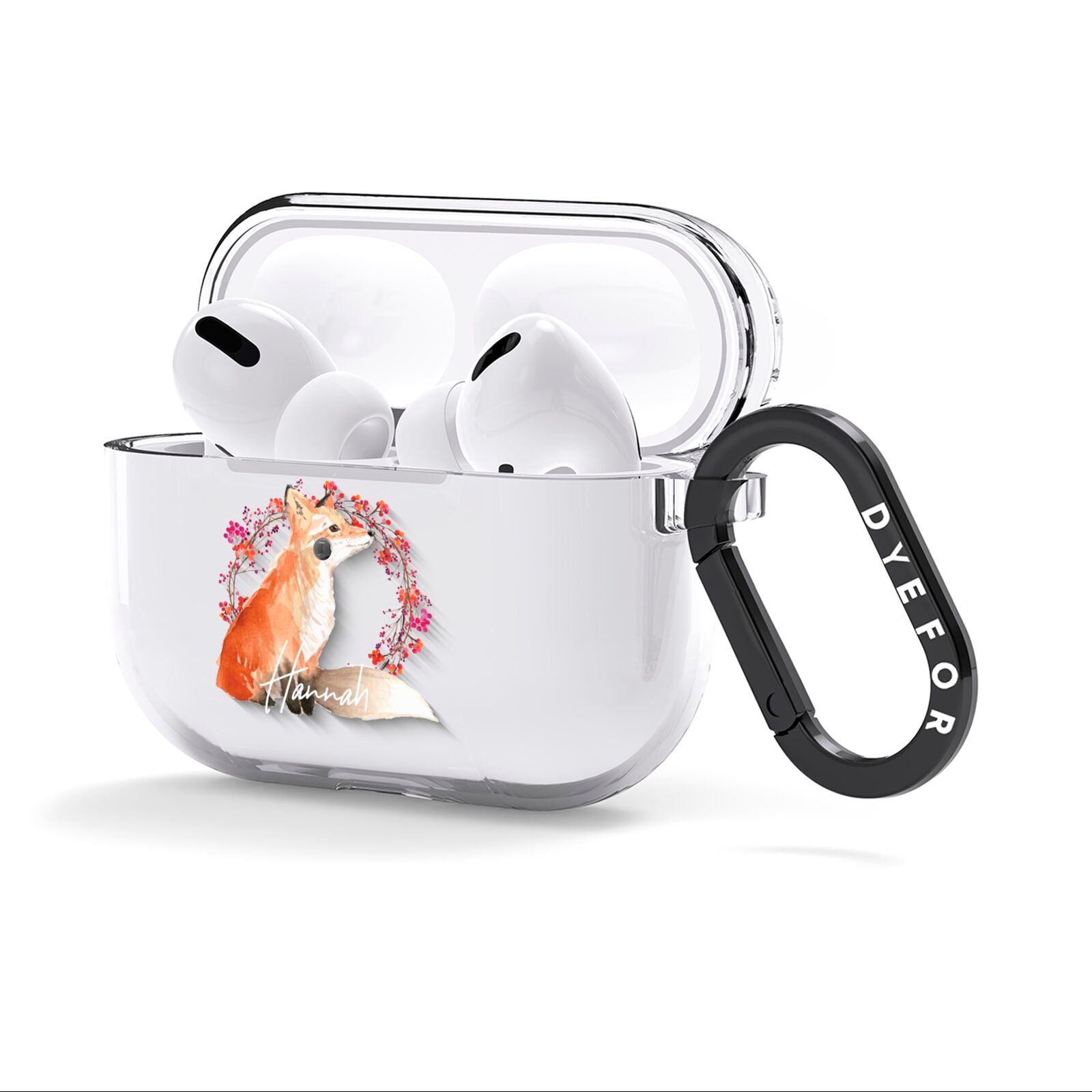 Personalised Fox Christmas Wreath AirPods Clear Case 3rd Gen Side Image