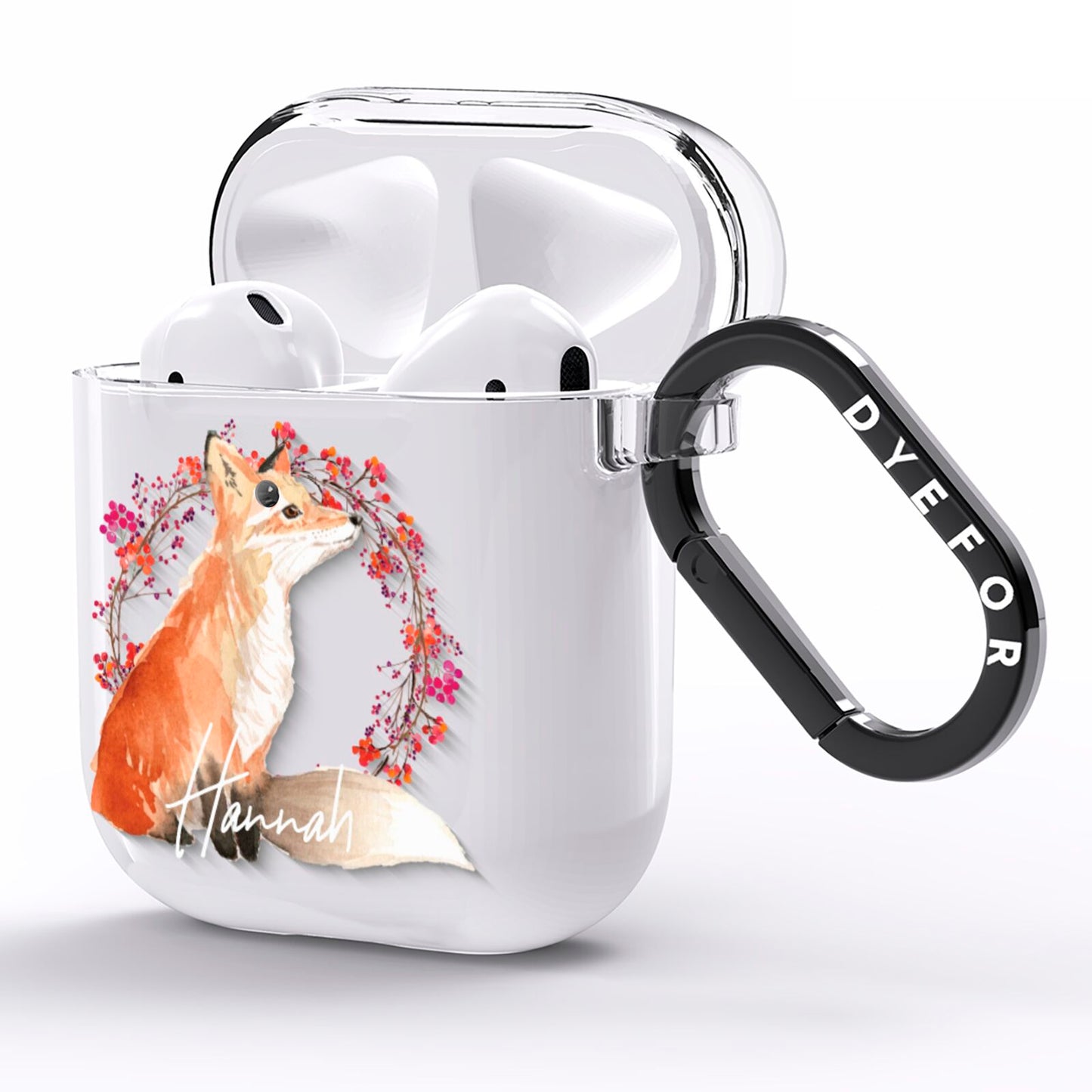 Personalised Fox Christmas Wreath AirPods Clear Case Side Image