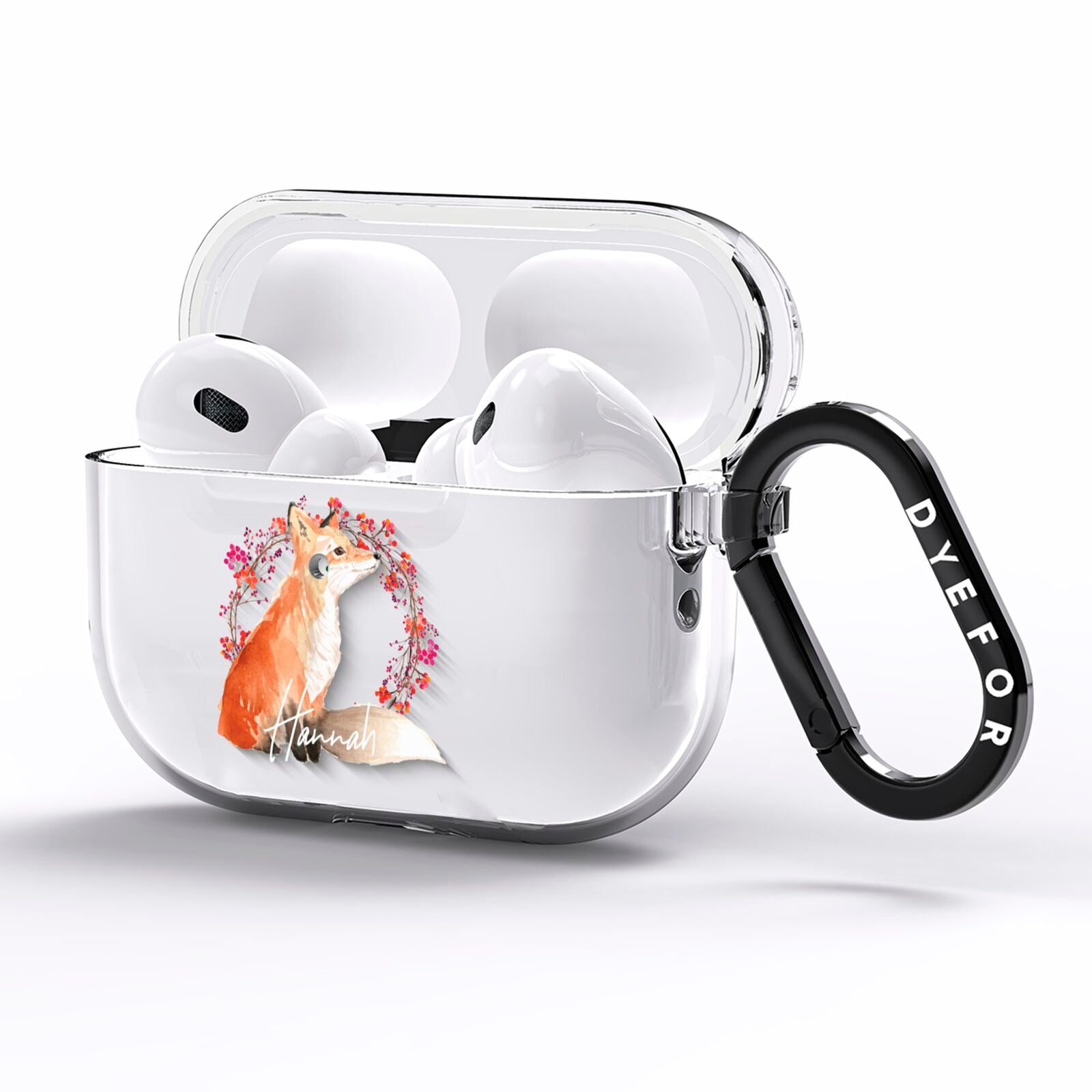 Personalised Fox Christmas Wreath AirPods Pro Clear Case Side Image