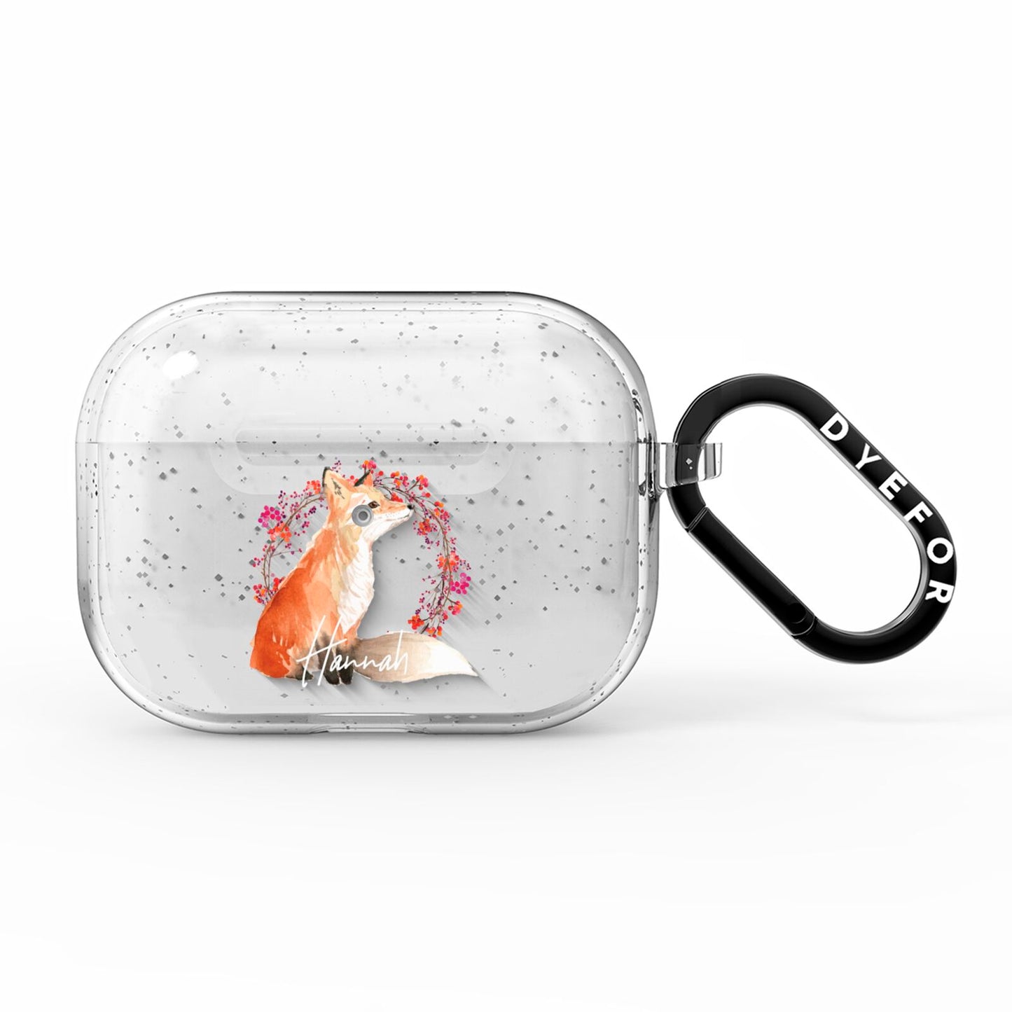 Personalised Fox Christmas Wreath AirPods Pro Glitter Case