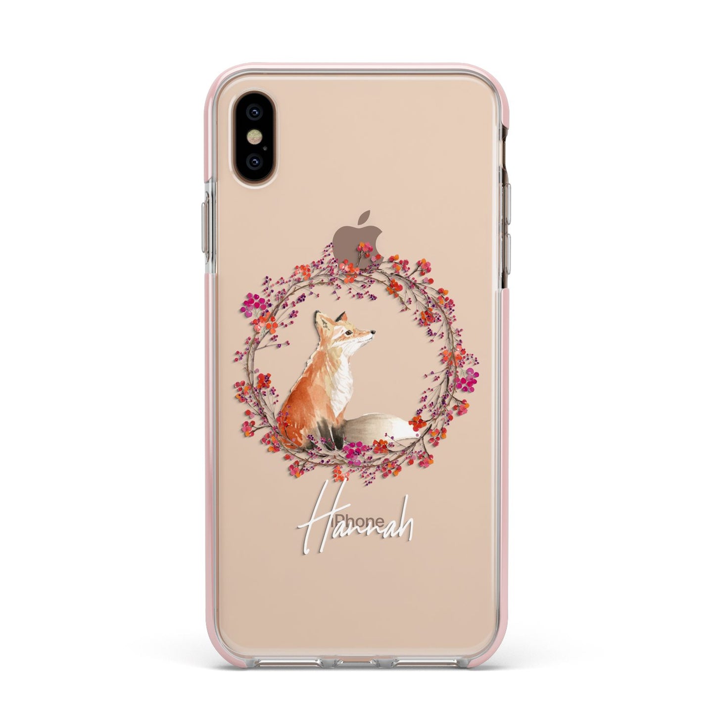 Personalised Fox Christmas Wreath Apple iPhone Xs Max Impact Case Pink Edge on Gold Phone