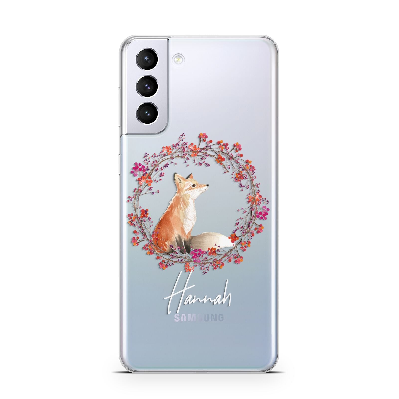 Personalised Fox Christmas Wreath Samsung S21 Plus Case