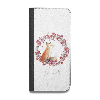 Personalised Fox Christmas Wreath Vegan Leather Flip Samsung Case