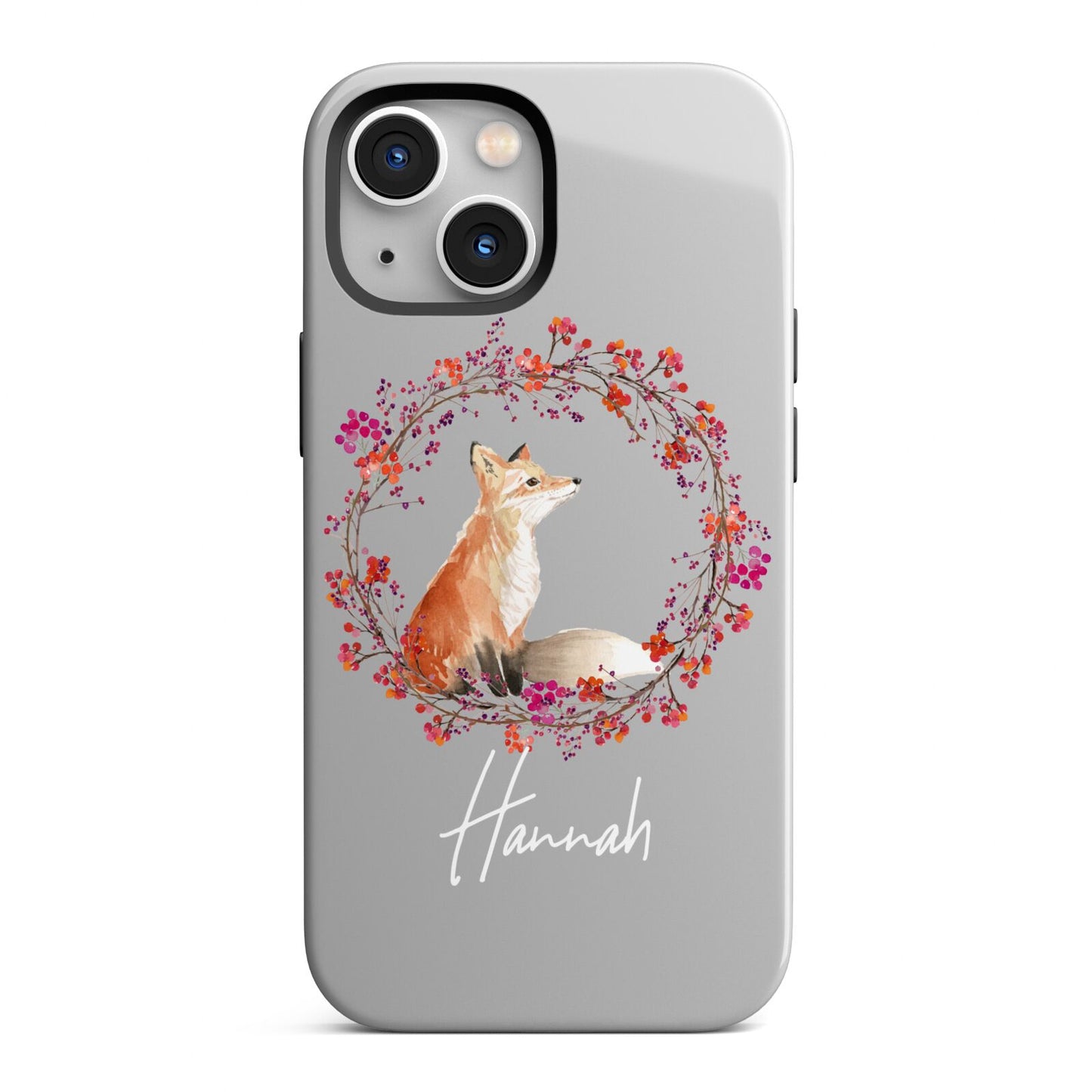 Personalised Fox Christmas Wreath iPhone 13 Mini Full Wrap 3D Tough Case