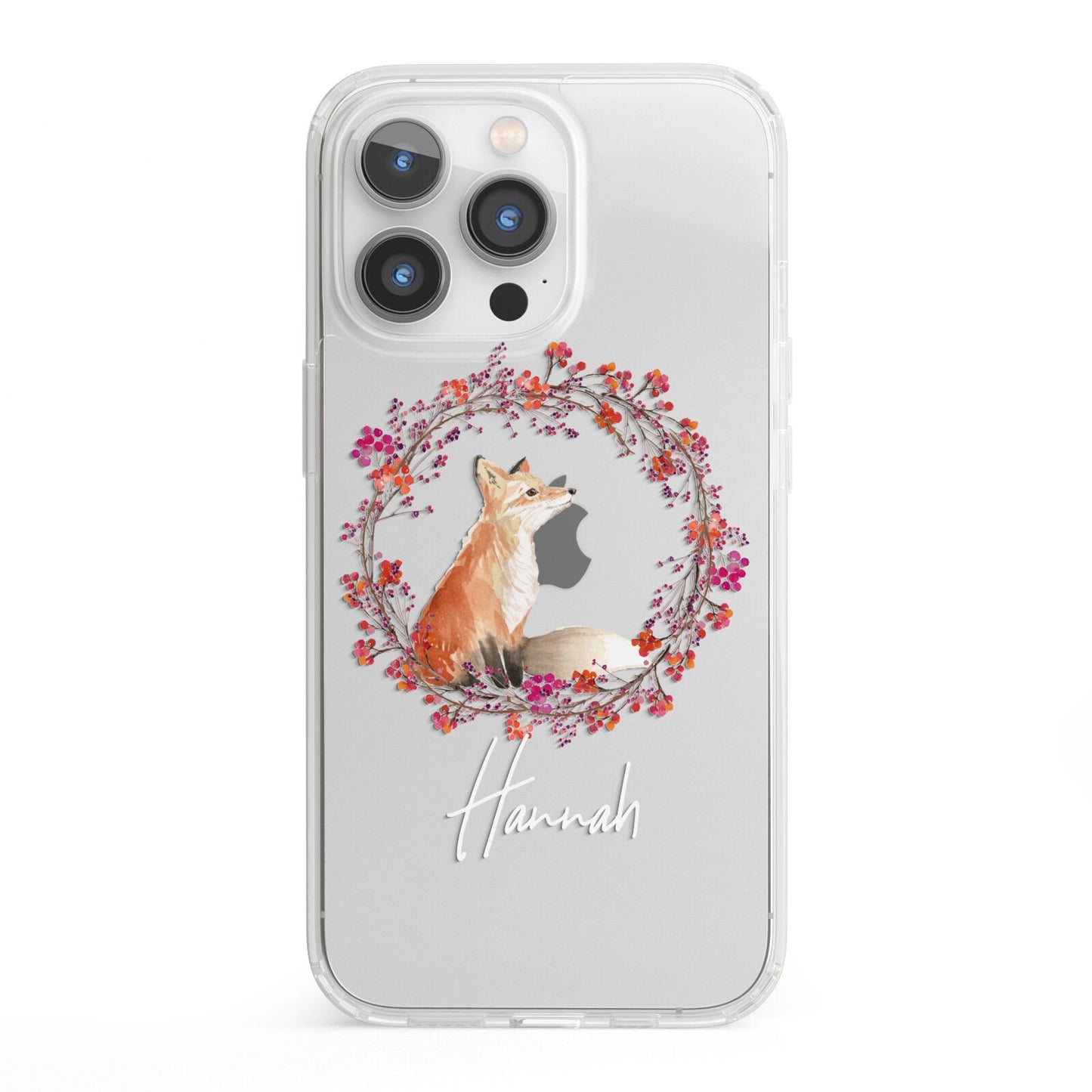 Personalised Fox Christmas Wreath iPhone 13 Pro Clear Bumper Case