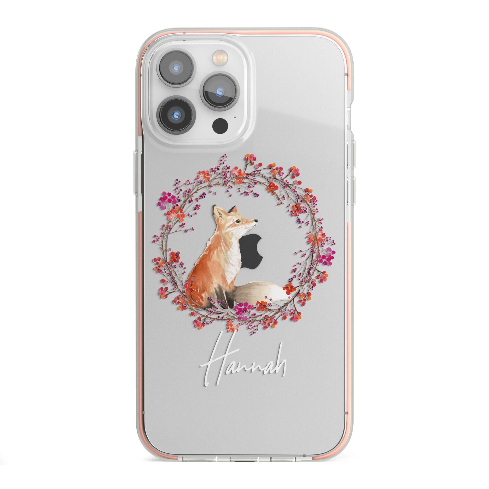 Personalised Fox Christmas Wreath iPhone 13 Pro Max TPU Impact Case with Pink Edges