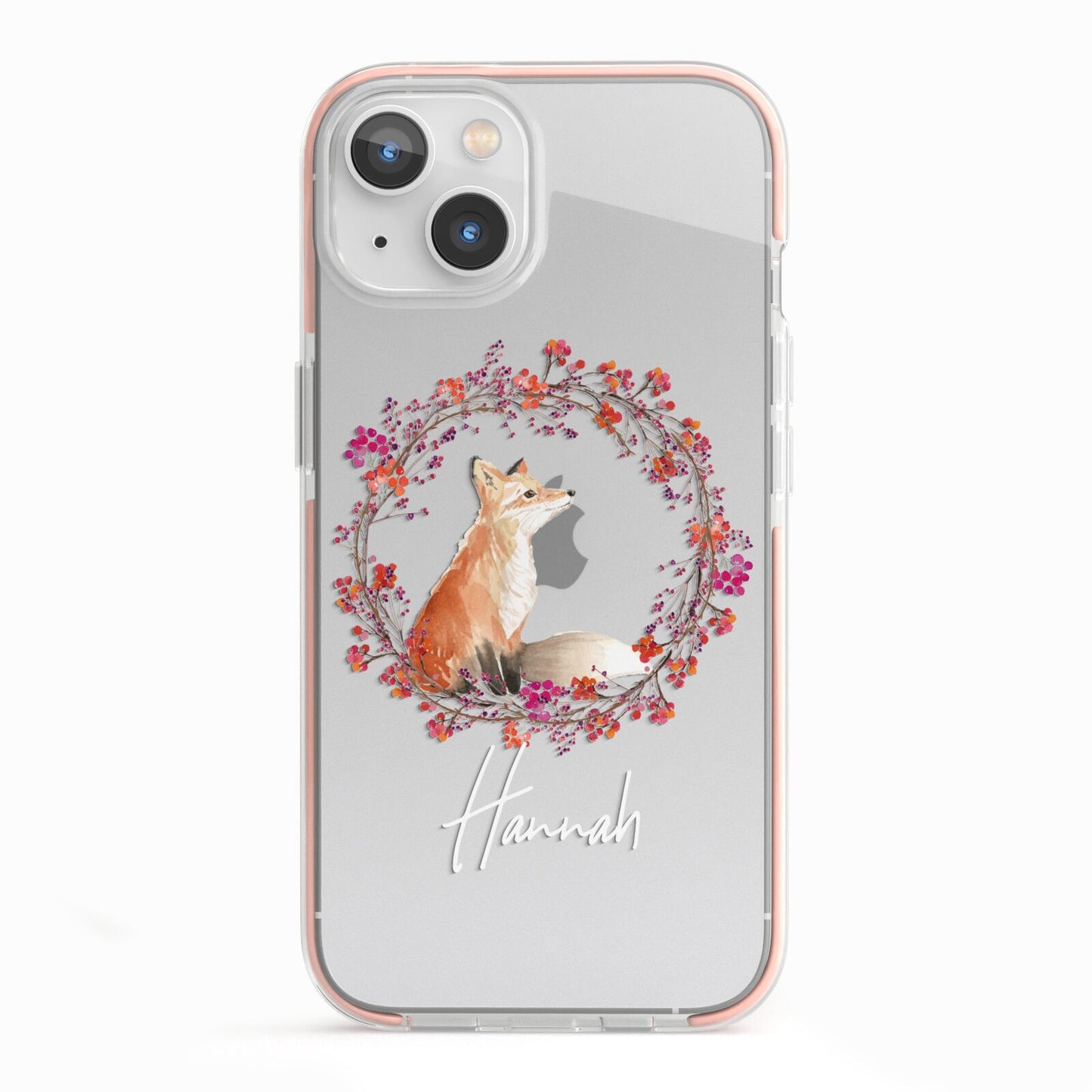 Personalised Fox Christmas Wreath iPhone 13 TPU Impact Case with Pink Edges