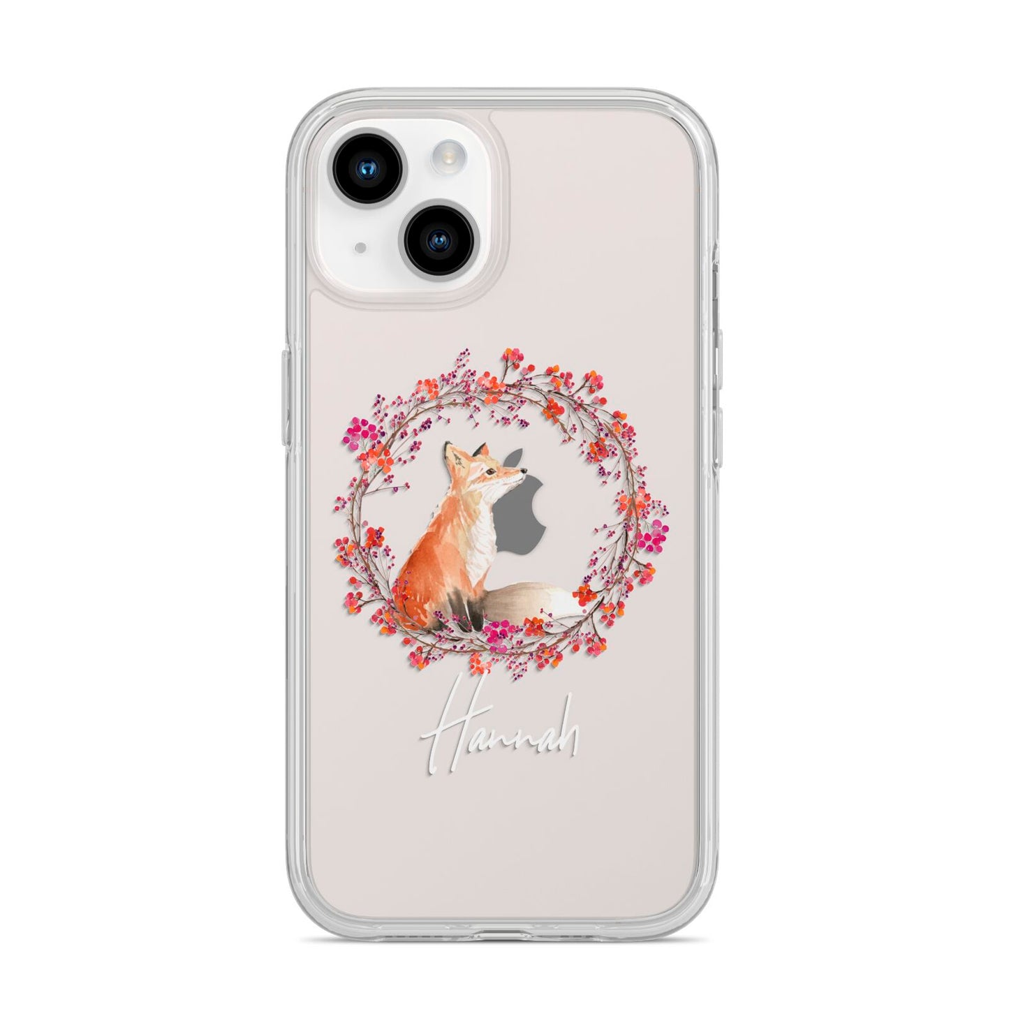 Personalised Fox Christmas Wreath iPhone 14 Clear Tough Case Starlight