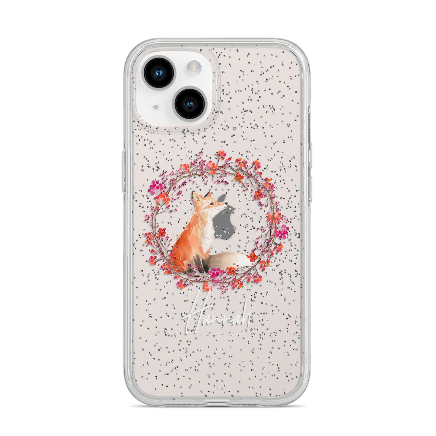 Personalised Fox Christmas Wreath iPhone 14 Glitter Tough Case Starlight