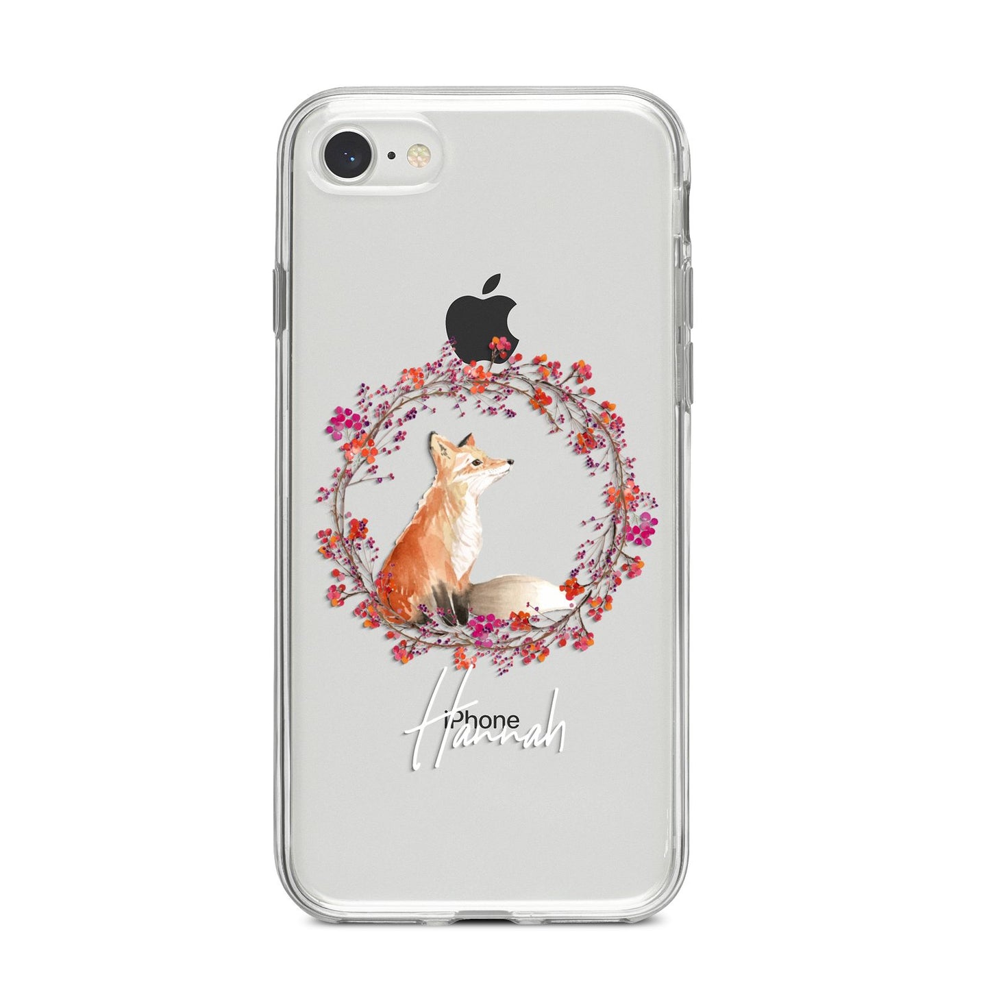 Personalised Fox Christmas Wreath iPhone 8 Bumper Case on Silver iPhone