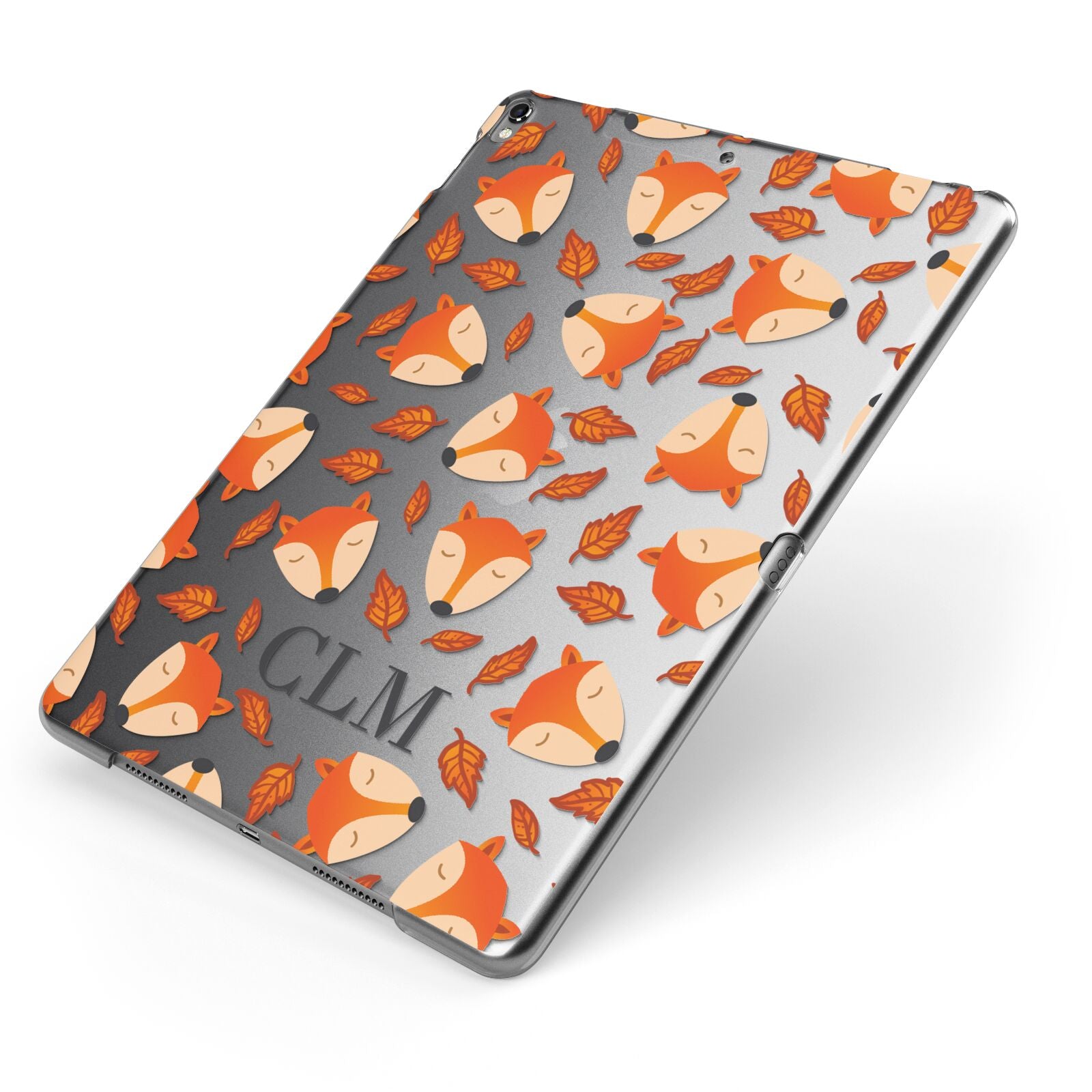 Personalised Fox Initials Apple iPad Case on Grey iPad Side View