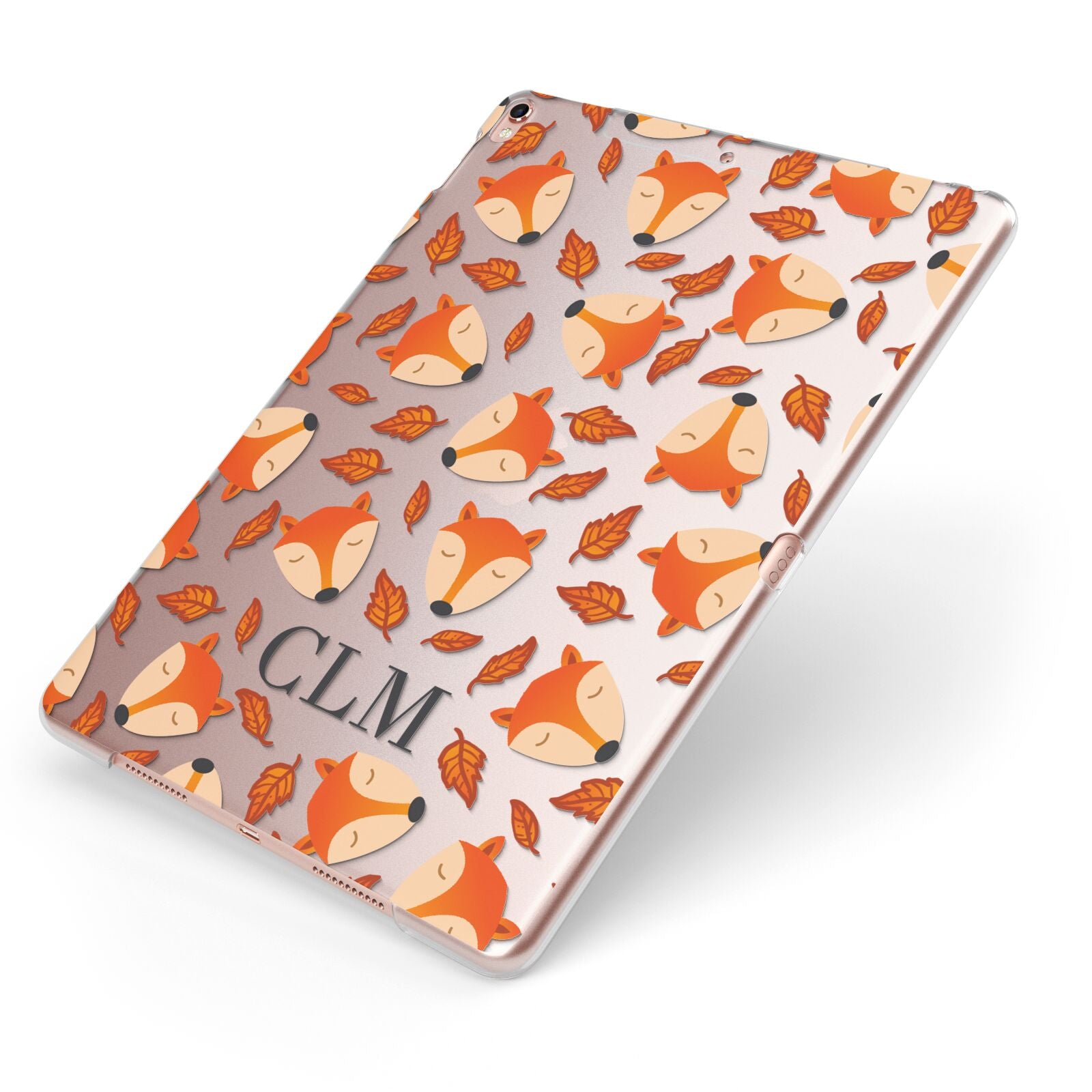 Personalised Fox Initials Apple iPad Case on Rose Gold iPad Side View