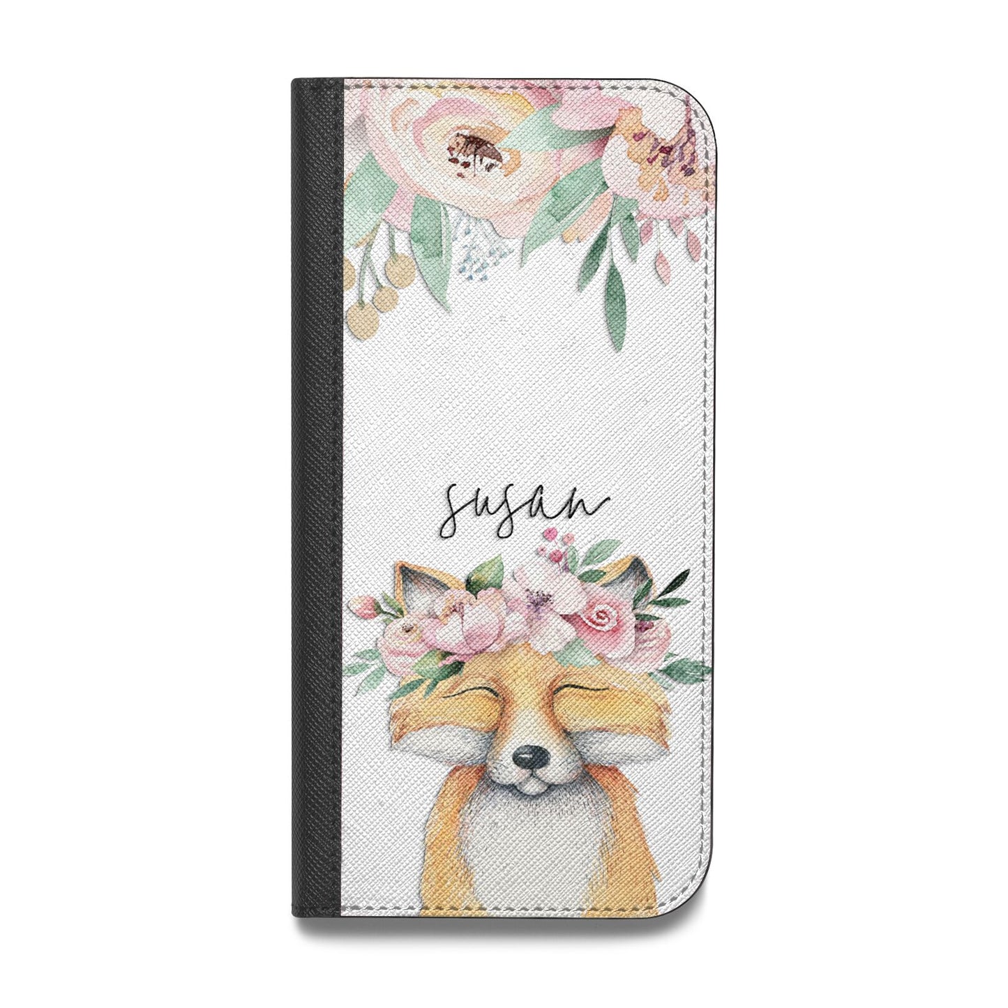 Personalised Fox Vegan Leather Flip iPhone Case