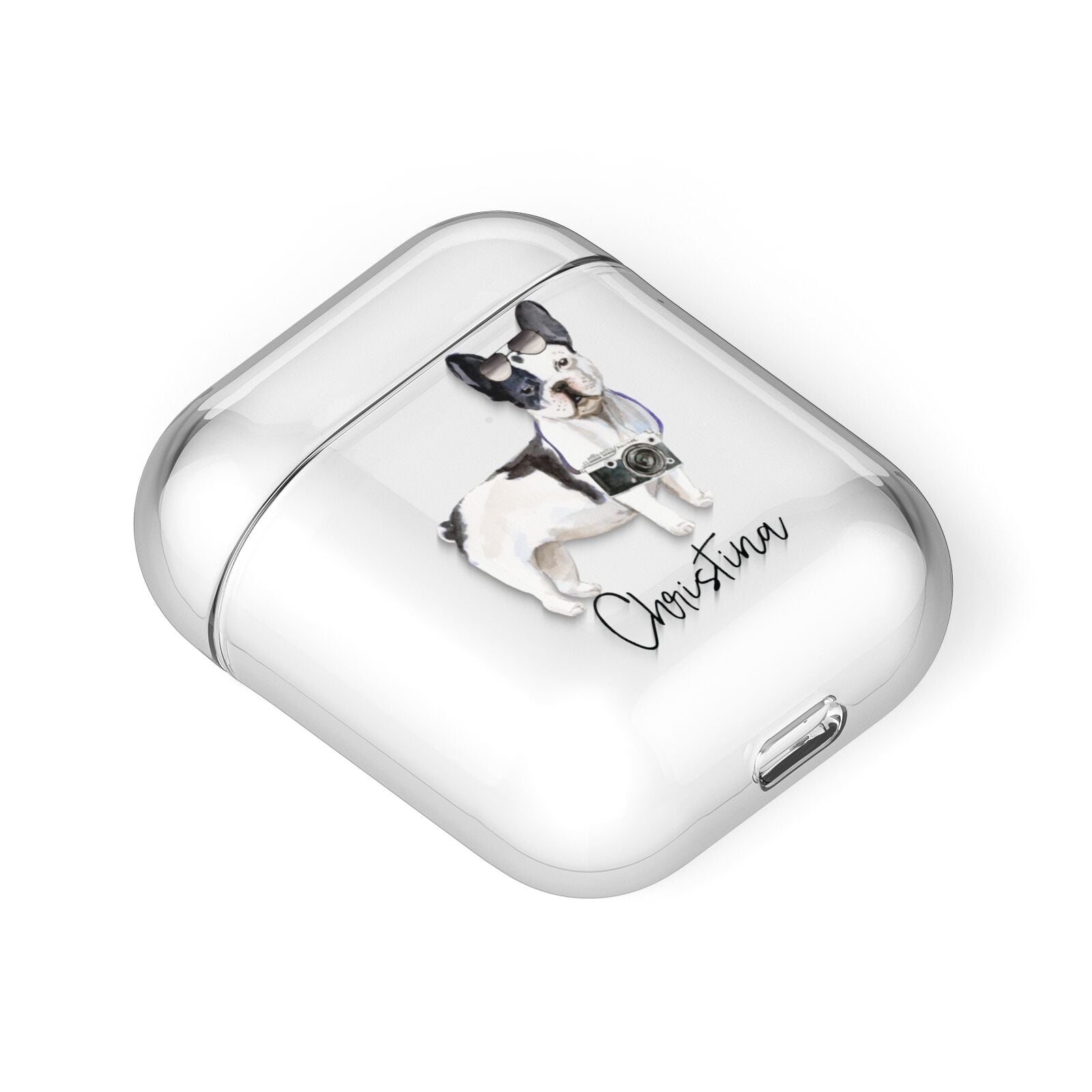 Personalised French Bulldog AirPods Case Laid Flat