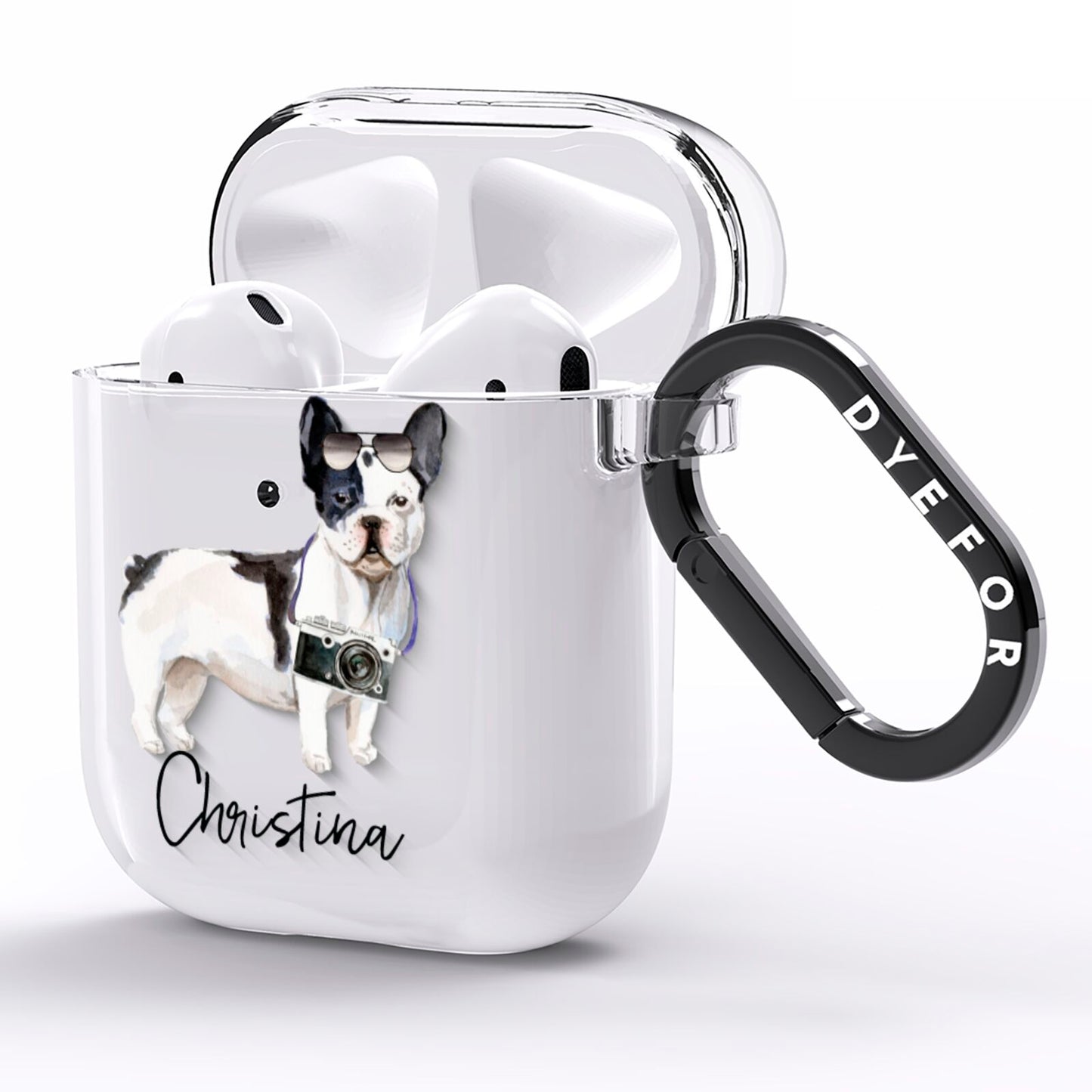 Personalised French Bulldog AirPods Clear Case Side Image