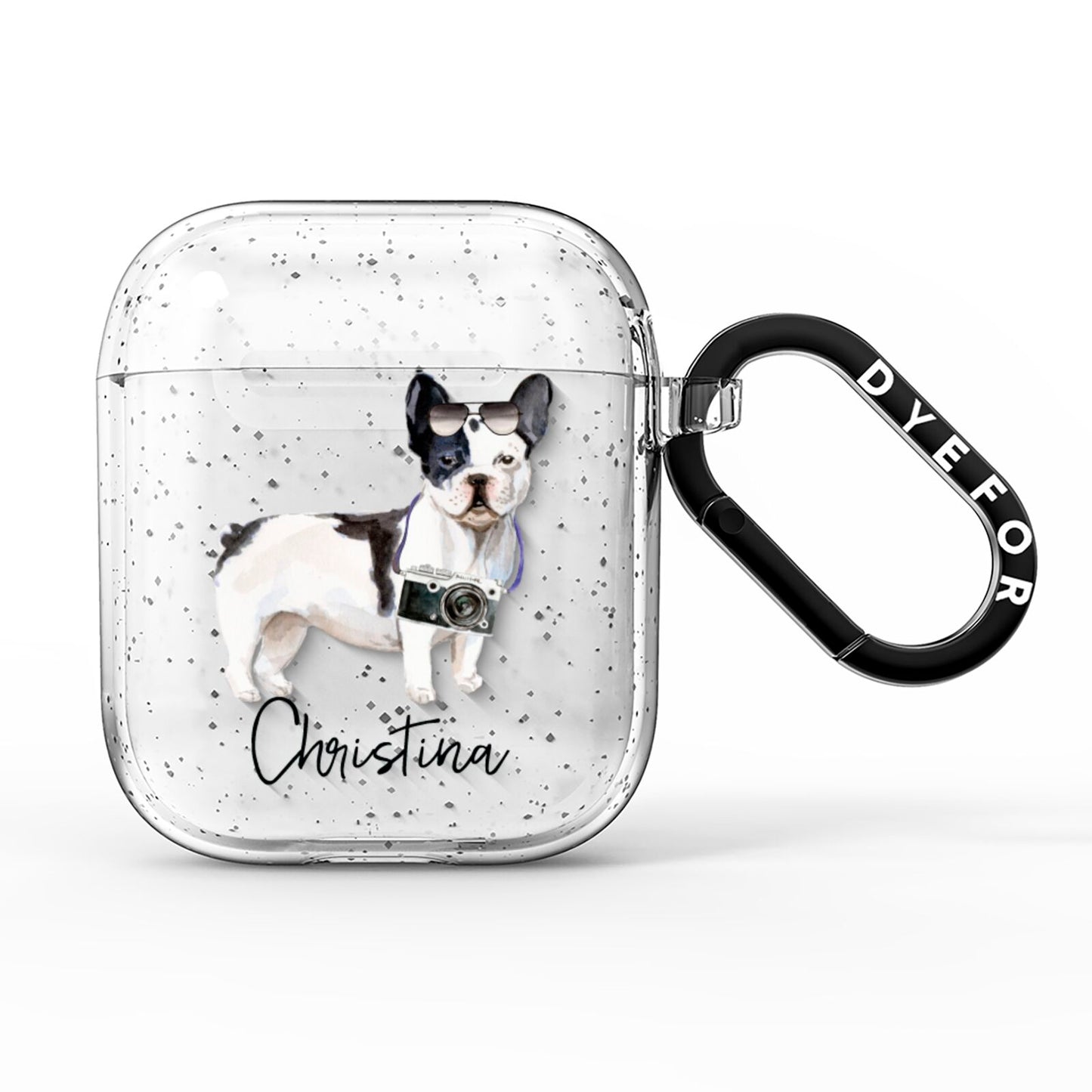 Personalised French Bulldog AirPods Glitter Case