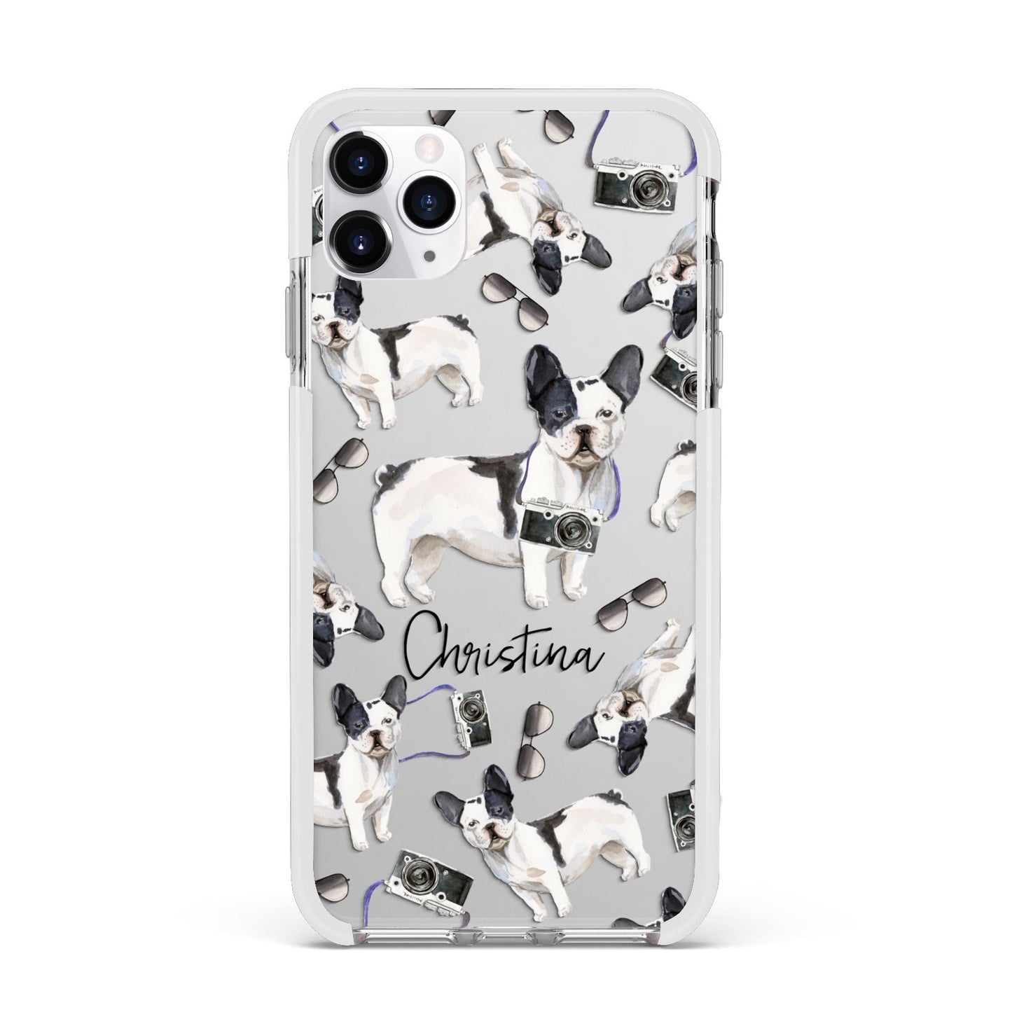 Personalised French Bulldog Apple iPhone 11 Pro Max in Silver with White Impact Case