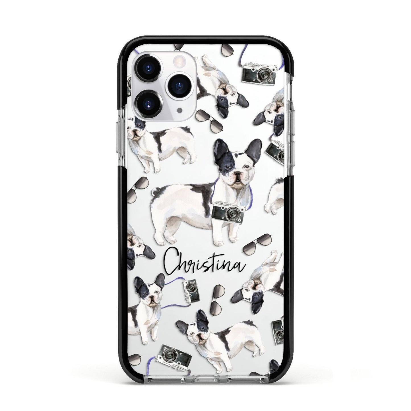 Personalised French Bulldog Apple iPhone 11 Pro in Silver with Black Impact Case