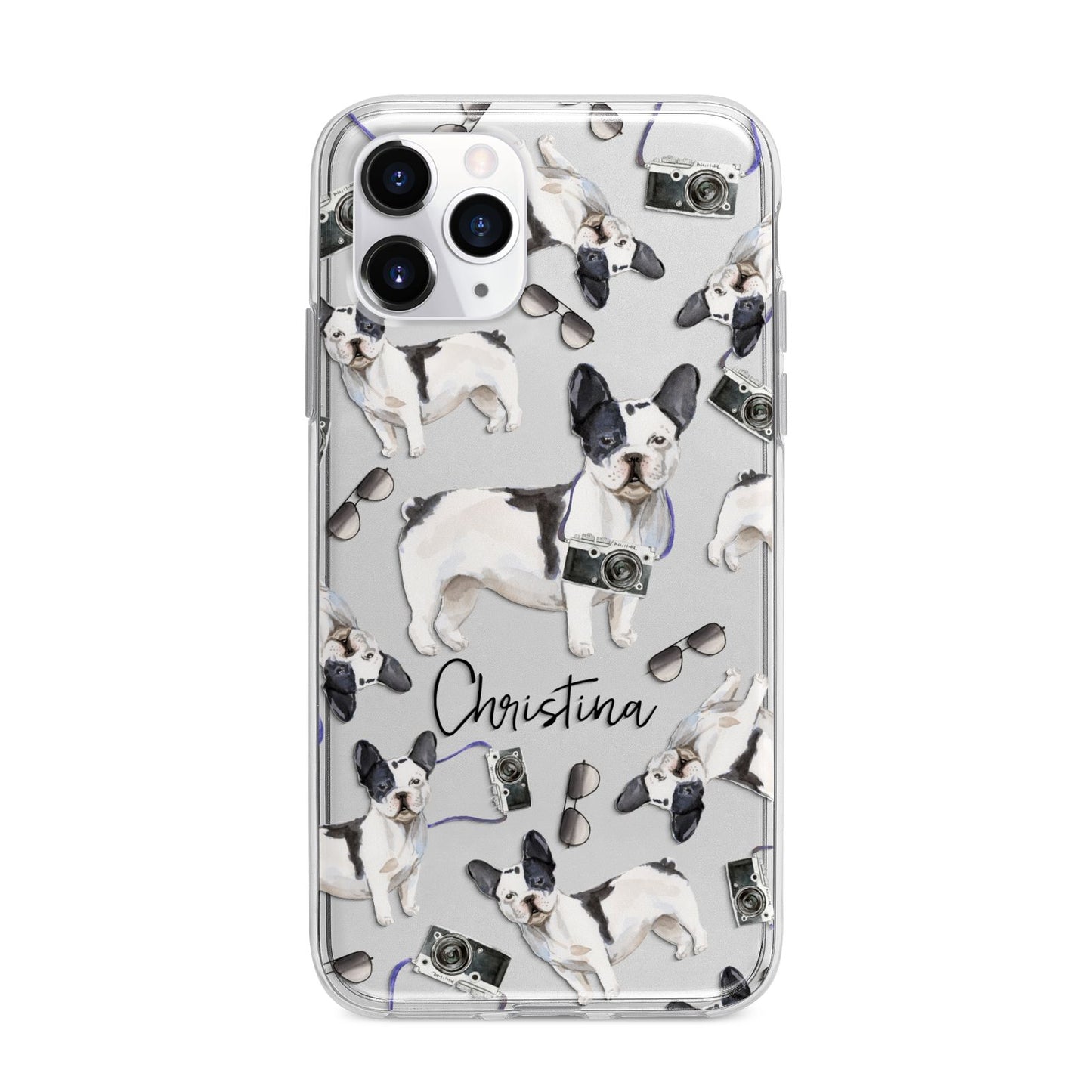 Personalised French Bulldog Apple iPhone 11 Pro in Silver with Bumper Case