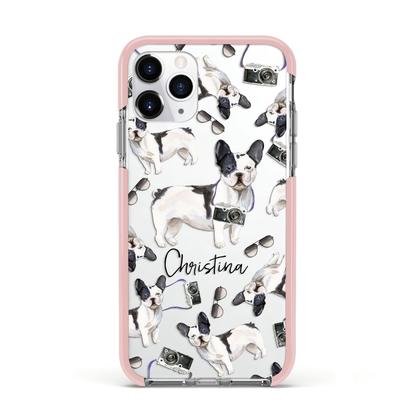Personalised French Bulldog Apple iPhone 11 Pro in Silver with Pink Impact Case
