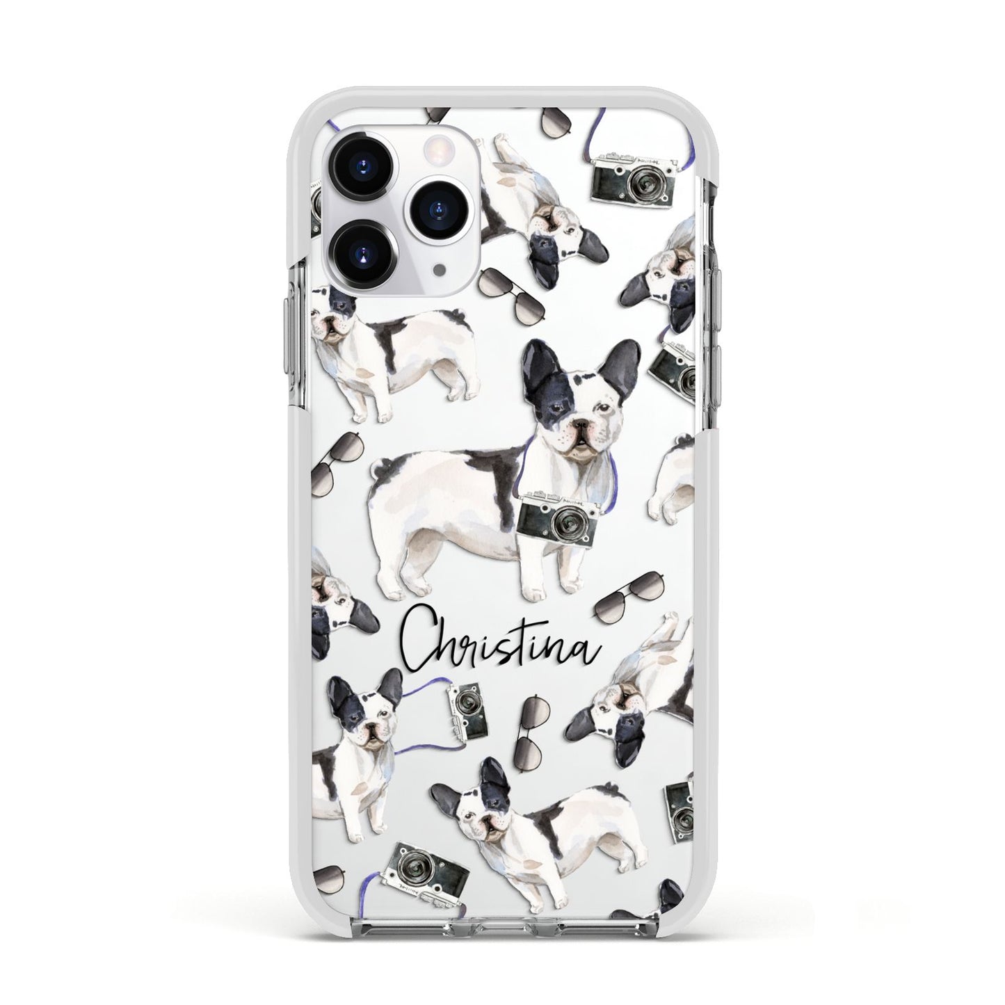 Personalised French Bulldog Apple iPhone 11 Pro in Silver with White Impact Case