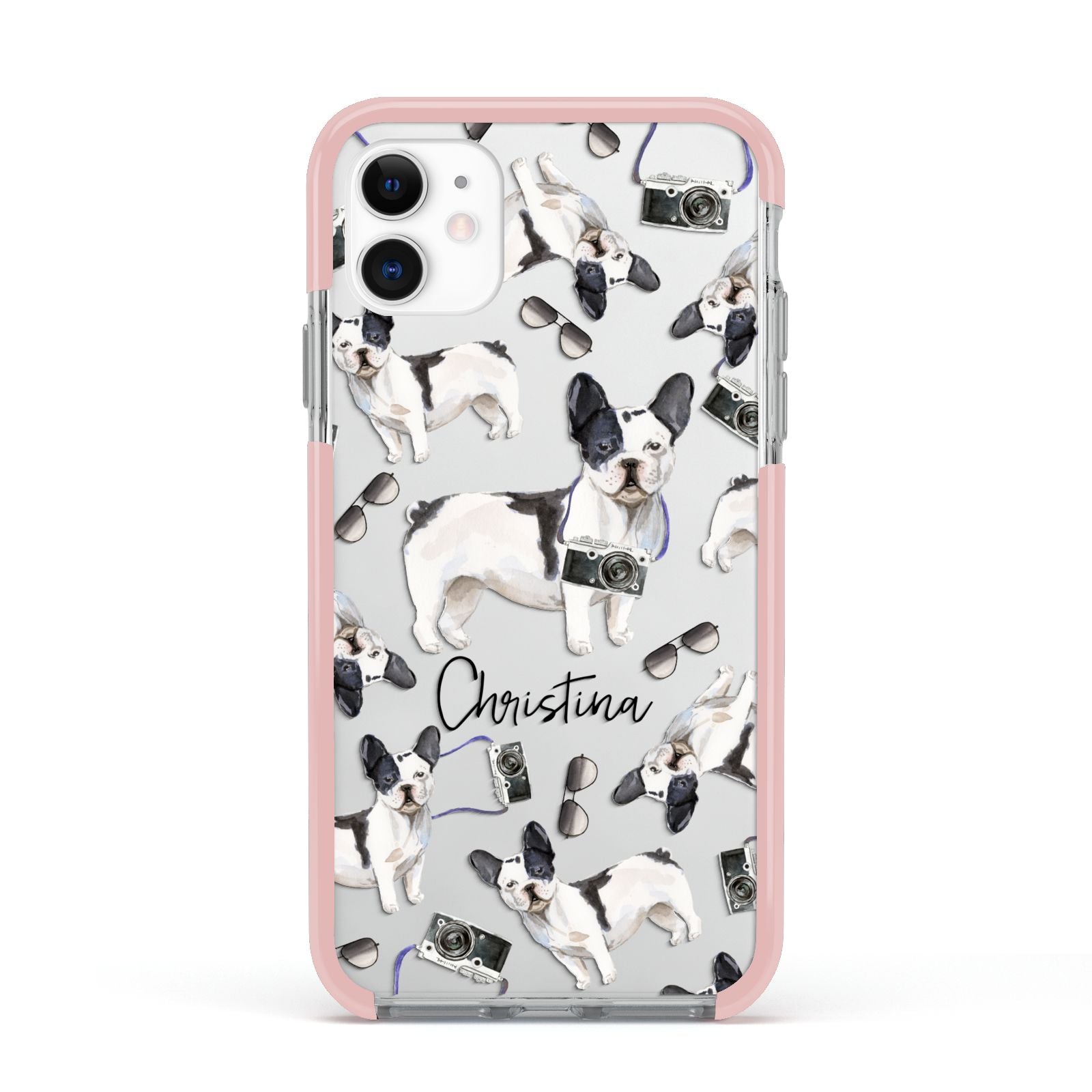 Personalised French Bulldog Apple iPhone 11 in White with Pink Impact Case