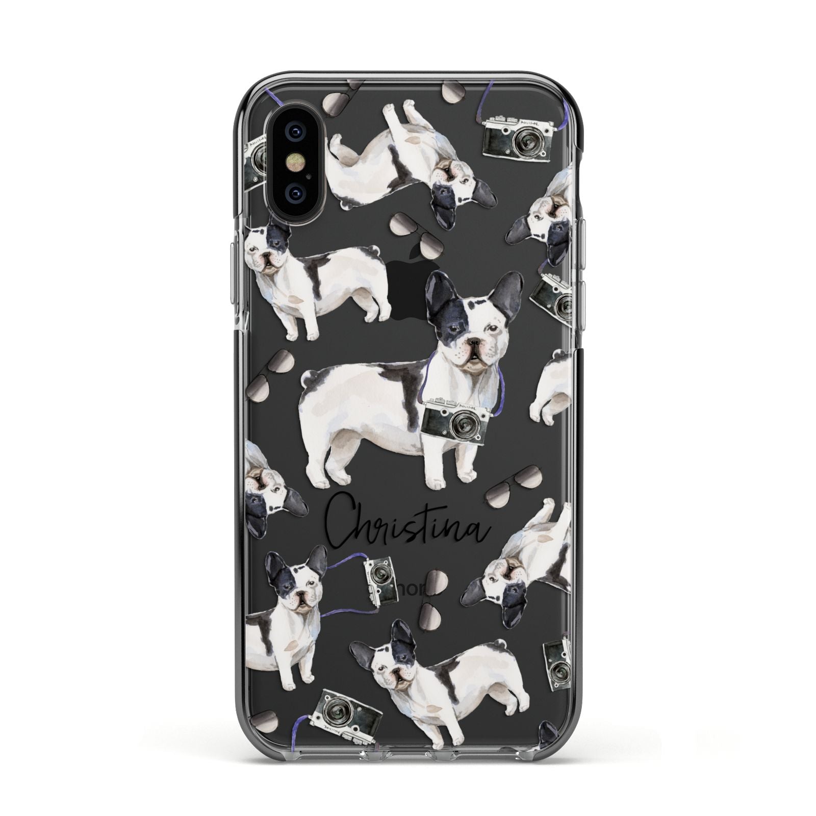 Personalised French Bulldog Apple iPhone Xs Impact Case Black Edge on Black Phone