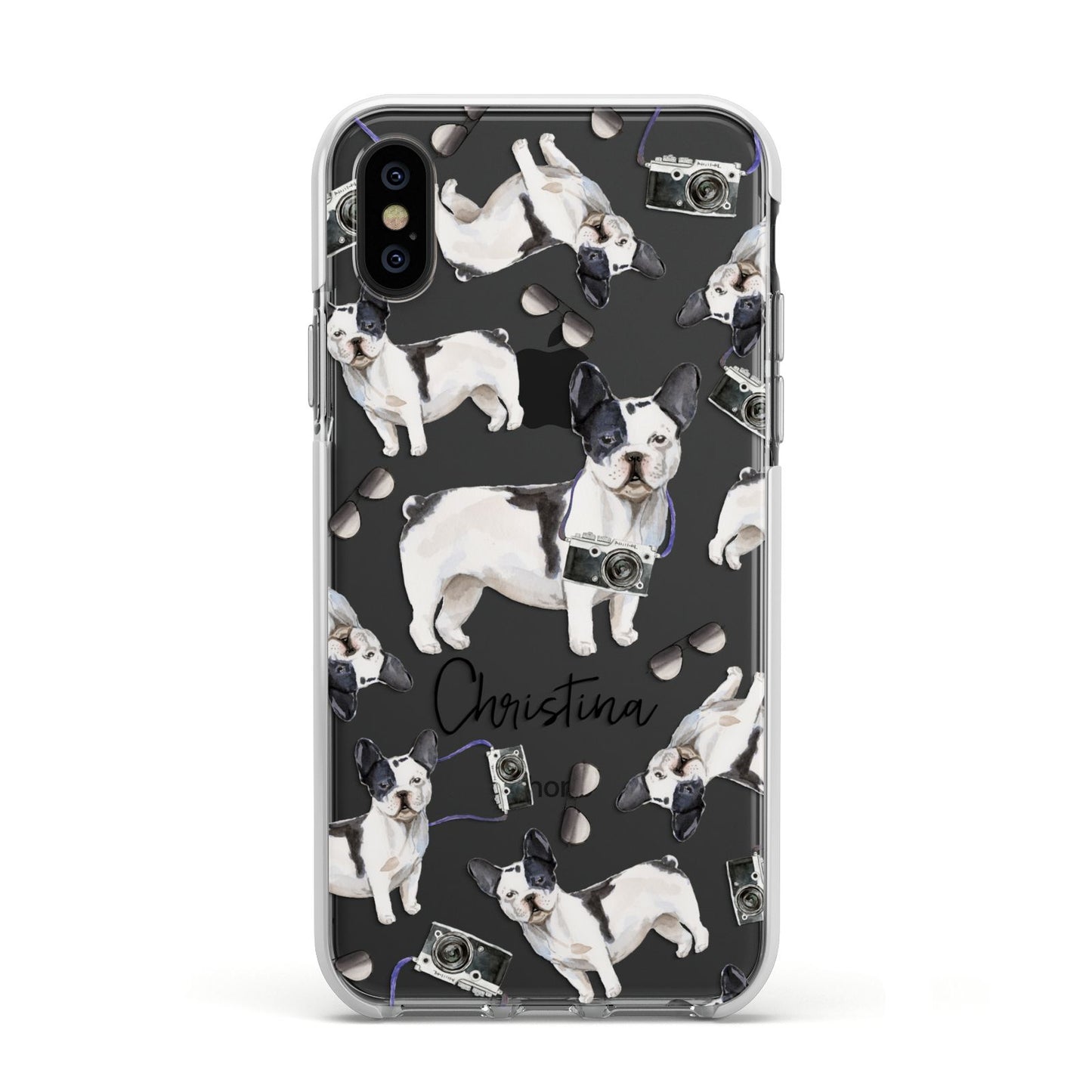 Personalised French Bulldog Apple iPhone Xs Impact Case White Edge on Black Phone
